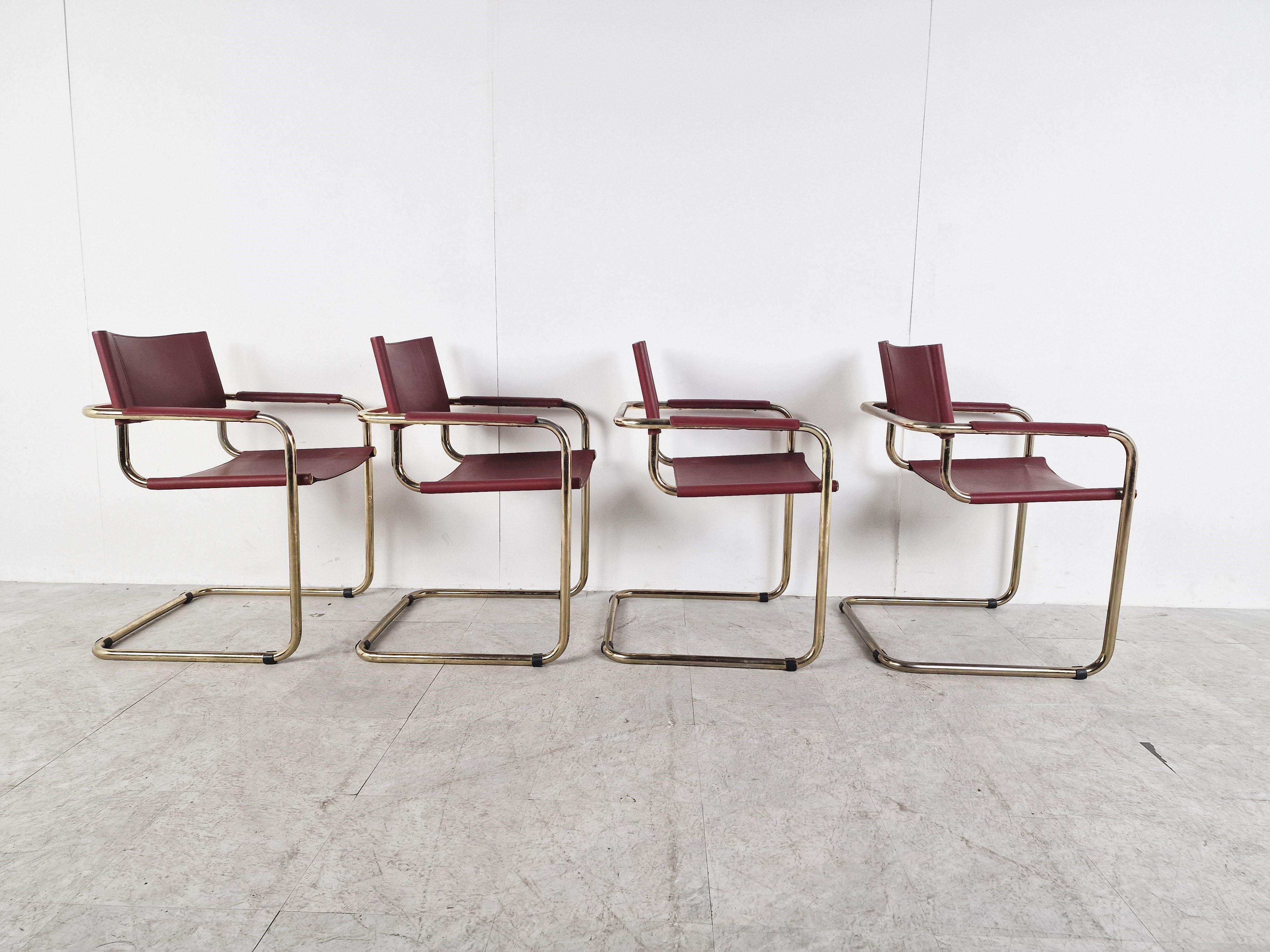 Red Leather Bauhaus Design Dining Chairs, 1980 2