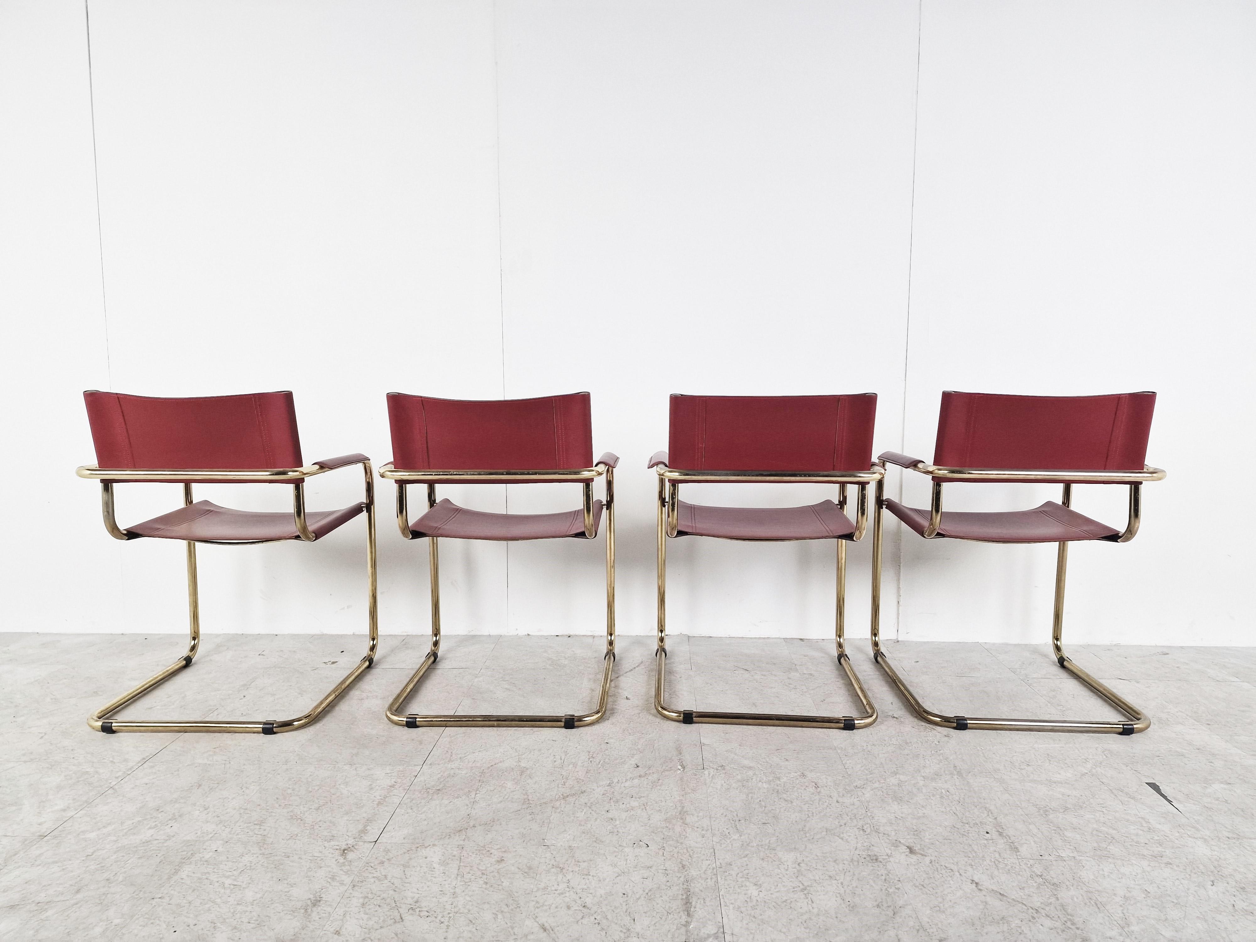 Red Leather Bauhaus Design Dining Chairs, 1980 3