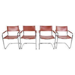 Red leather bauhaus design dining chairs - 1980s