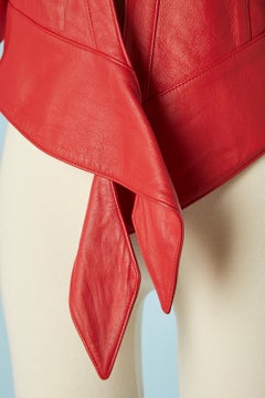 Red leather biker jacket padded on the shoulder and elbow Thierry Mugler