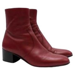 Red leather block heeled boots