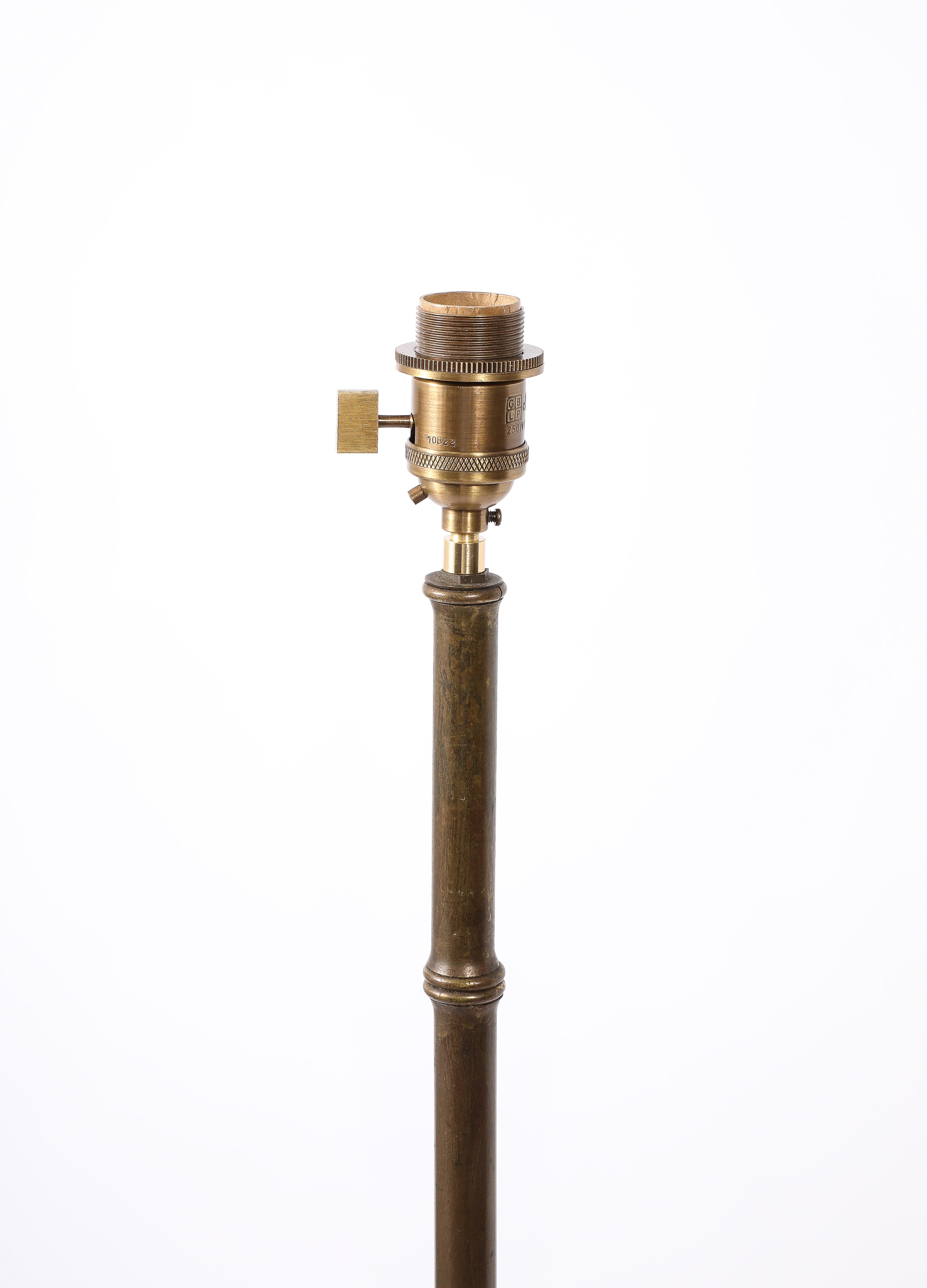 Red Leather & Brass Faux Bamboo Jacques Adnet Floor lamp, France 1950's For Sale 1