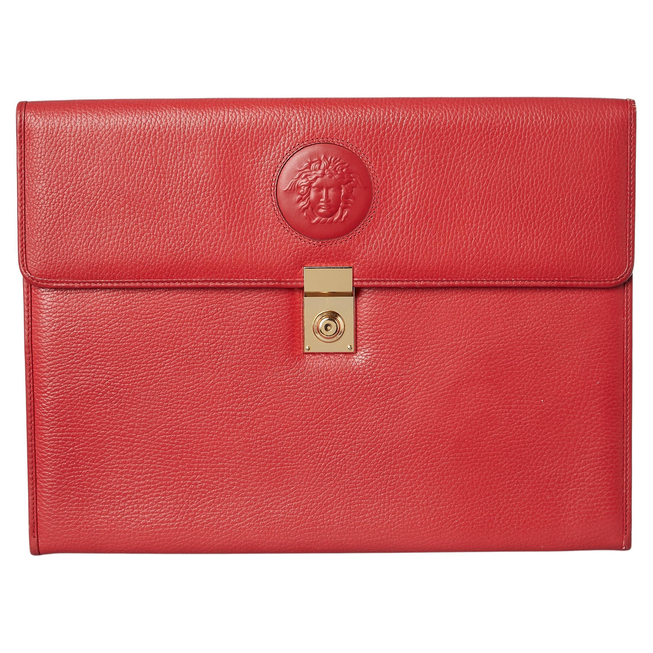 Red leather breifcase with Medusa embosset  Giani Versace Circa 1980's
