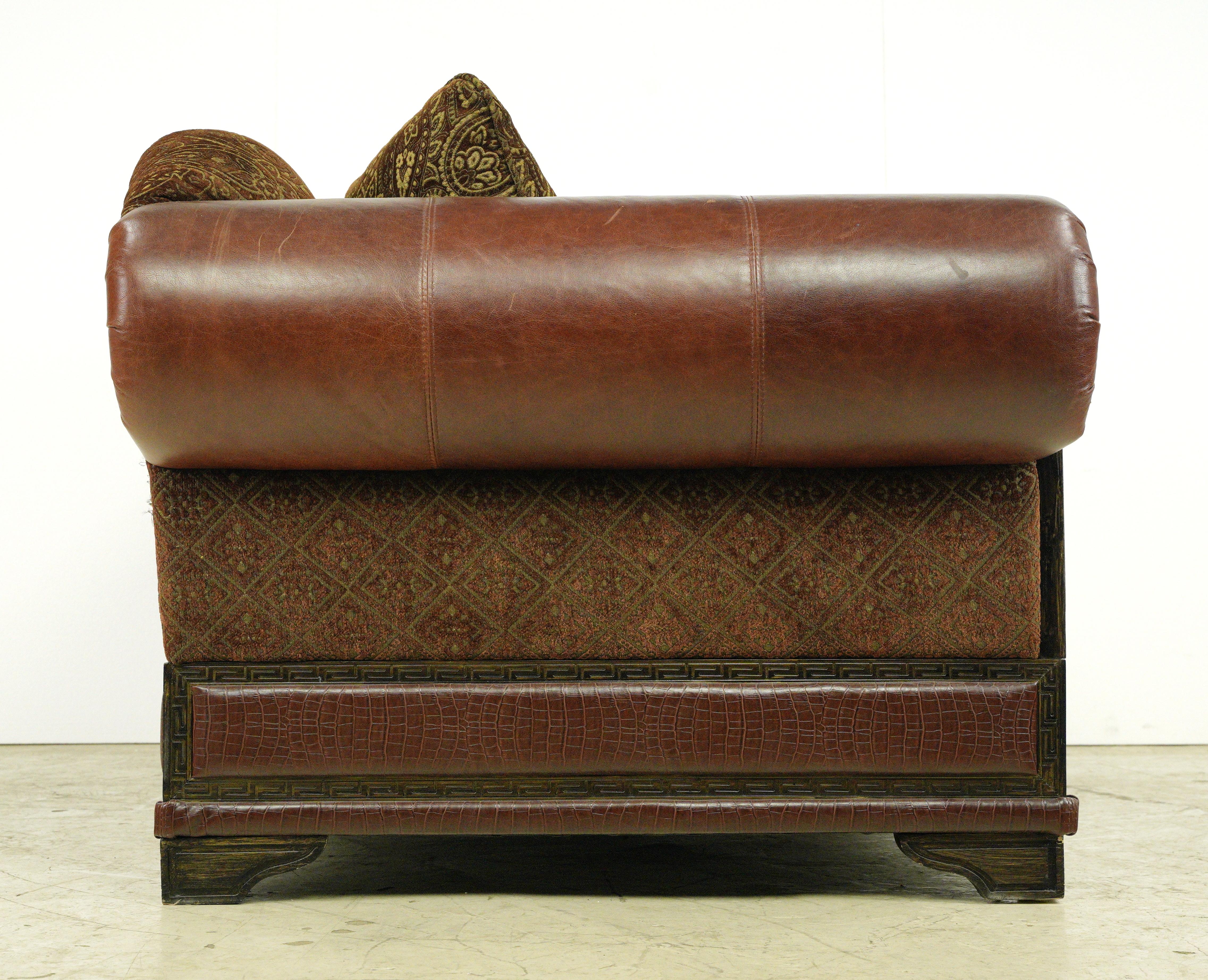 Red Leather Brown & Gold Living Room Seating Set For Sale 10