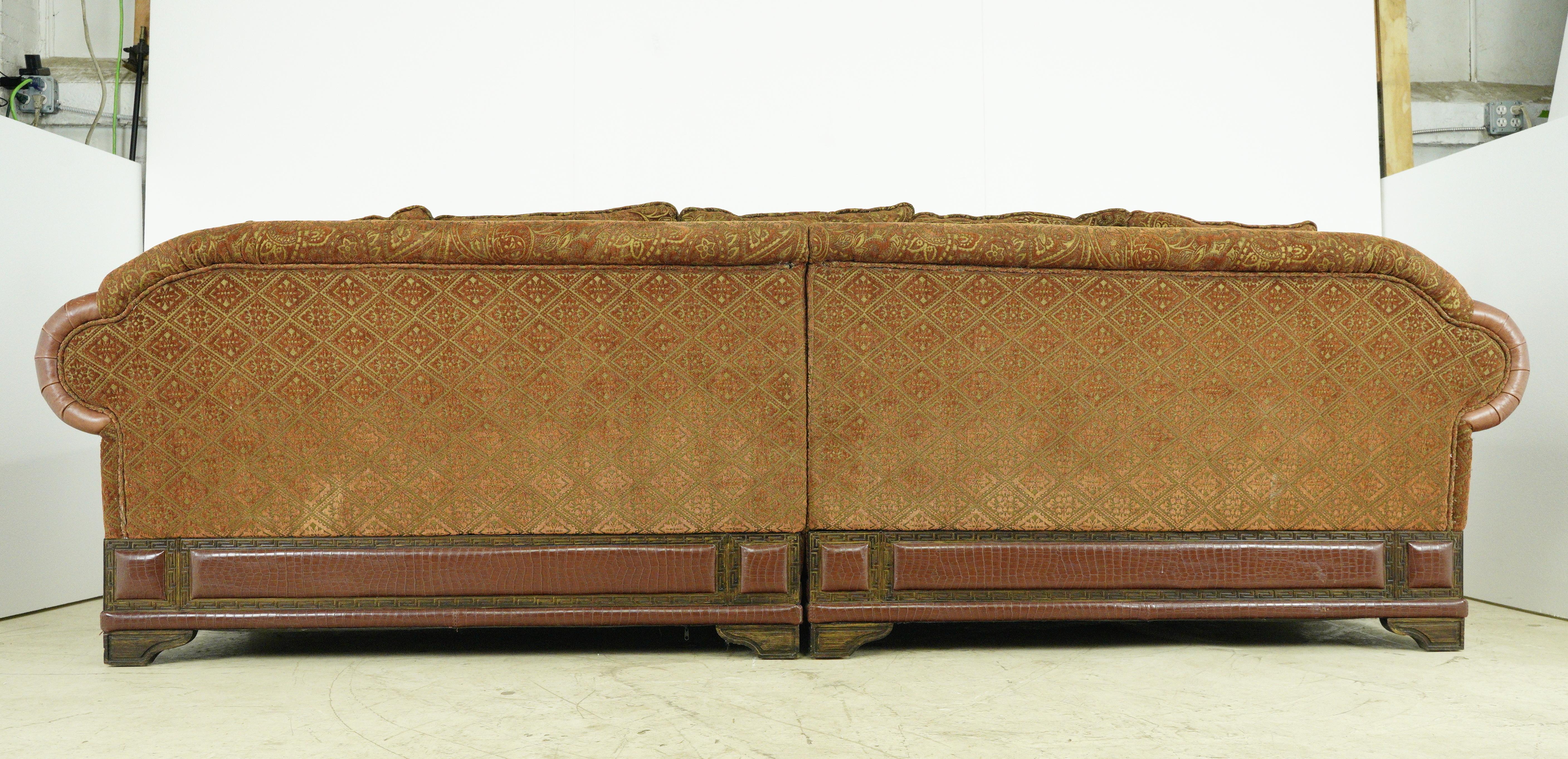 Red Leather Brown & Gold Living Room Seating Set For Sale 1
