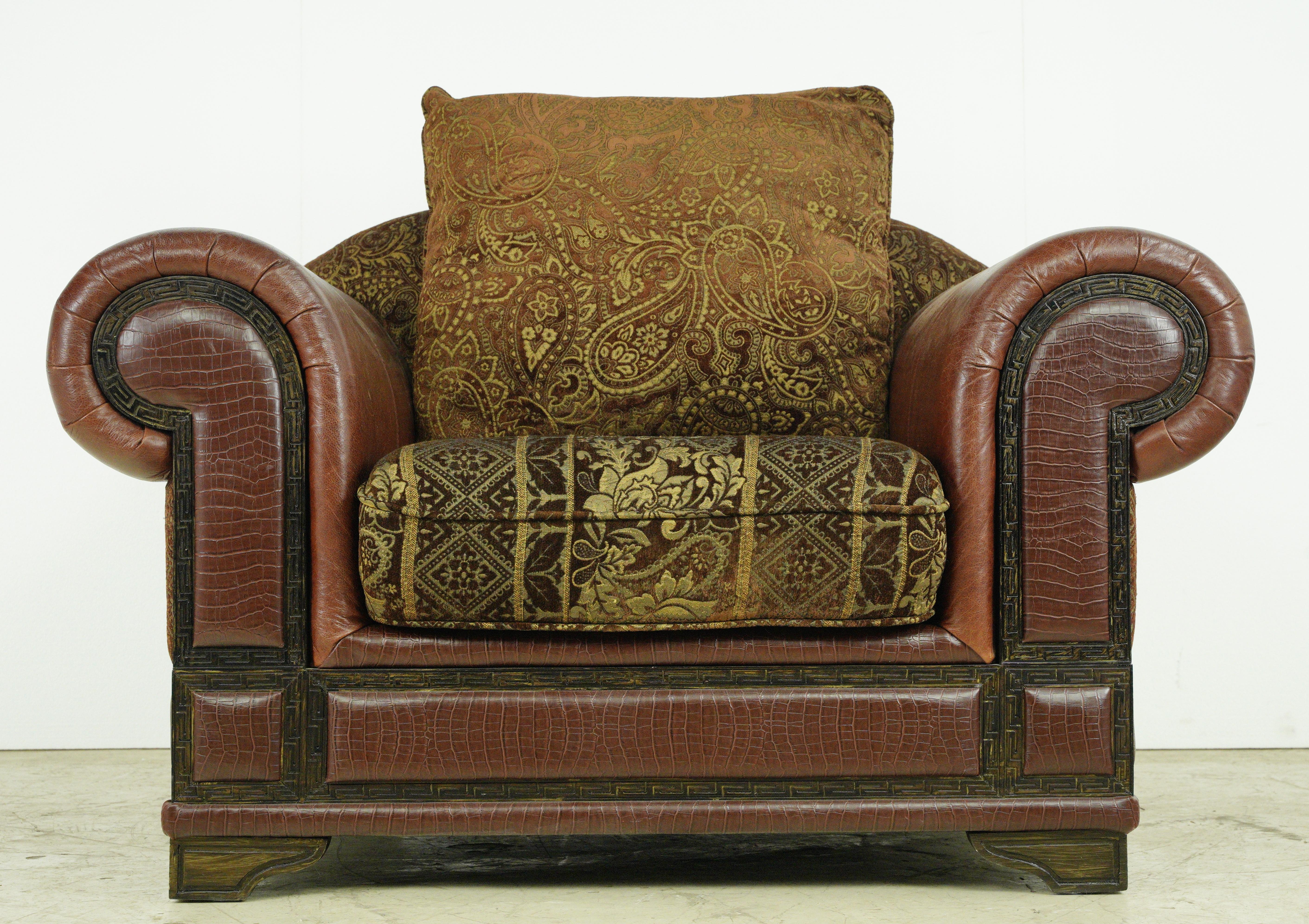 Red Leather Brown & Gold Living Room Seating Set For Sale 2