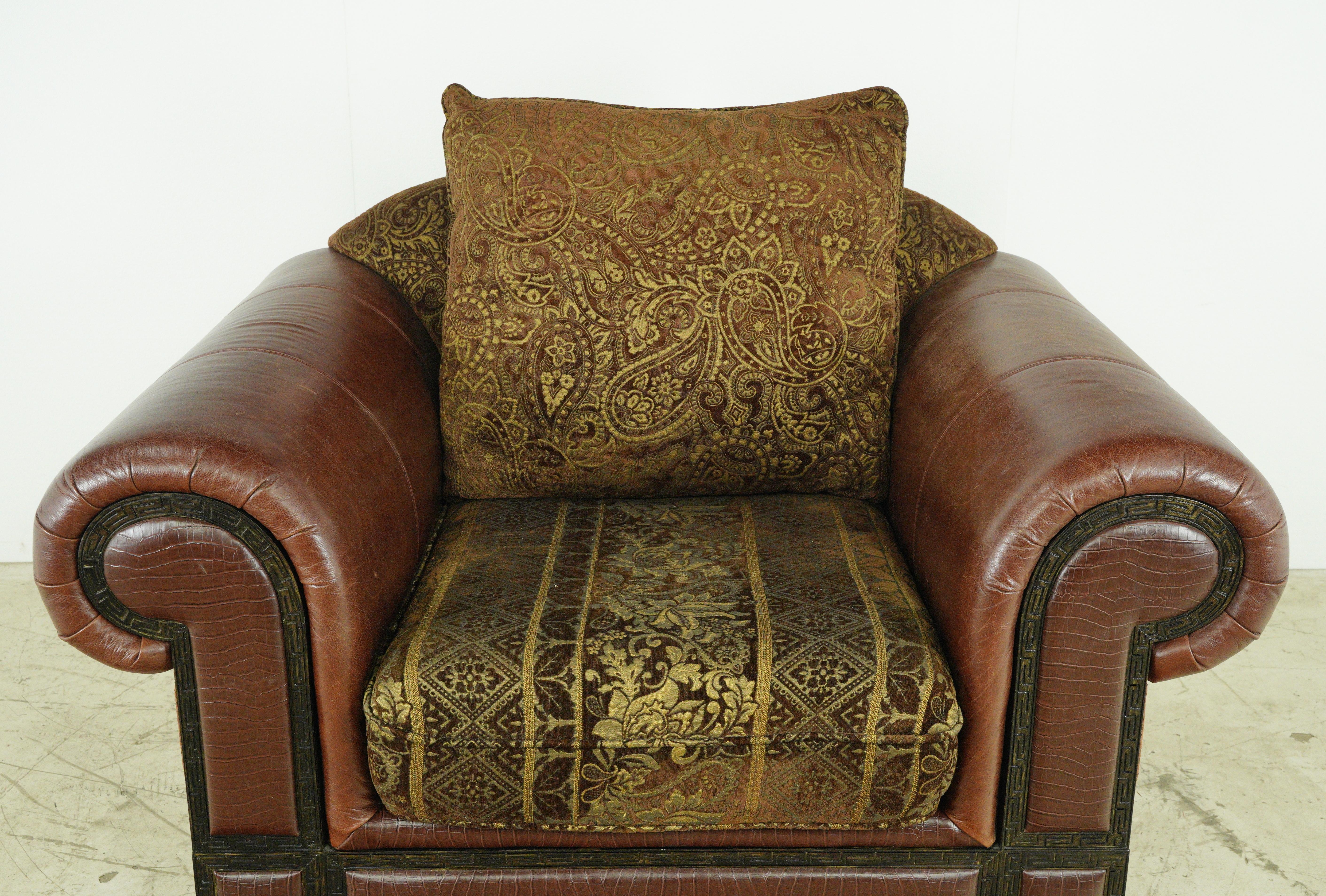 Red Leather Brown & Gold Living Room Seating Set For Sale 3