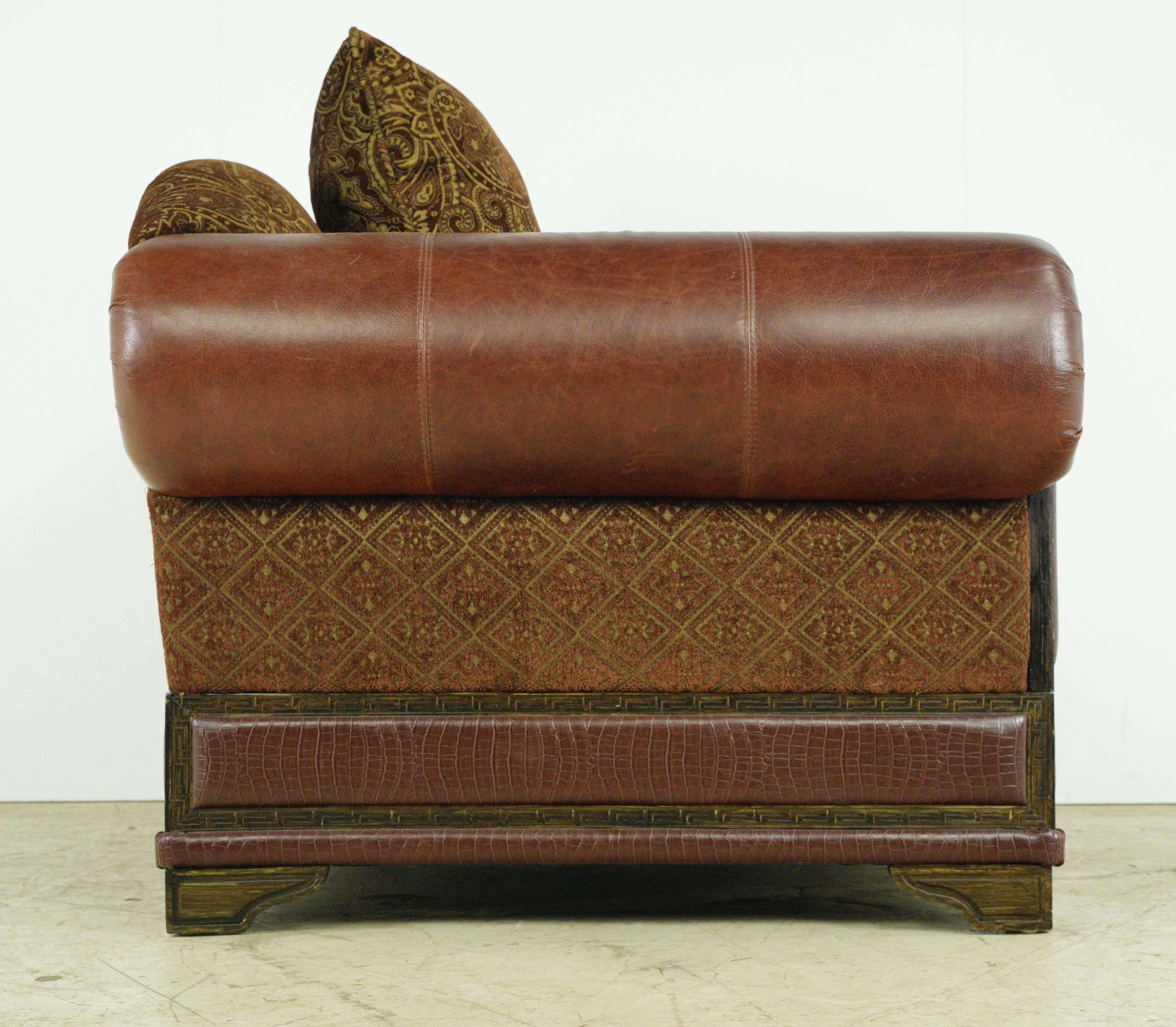 Red Leather Brown & Gold Living Room Seating Set For Sale 4