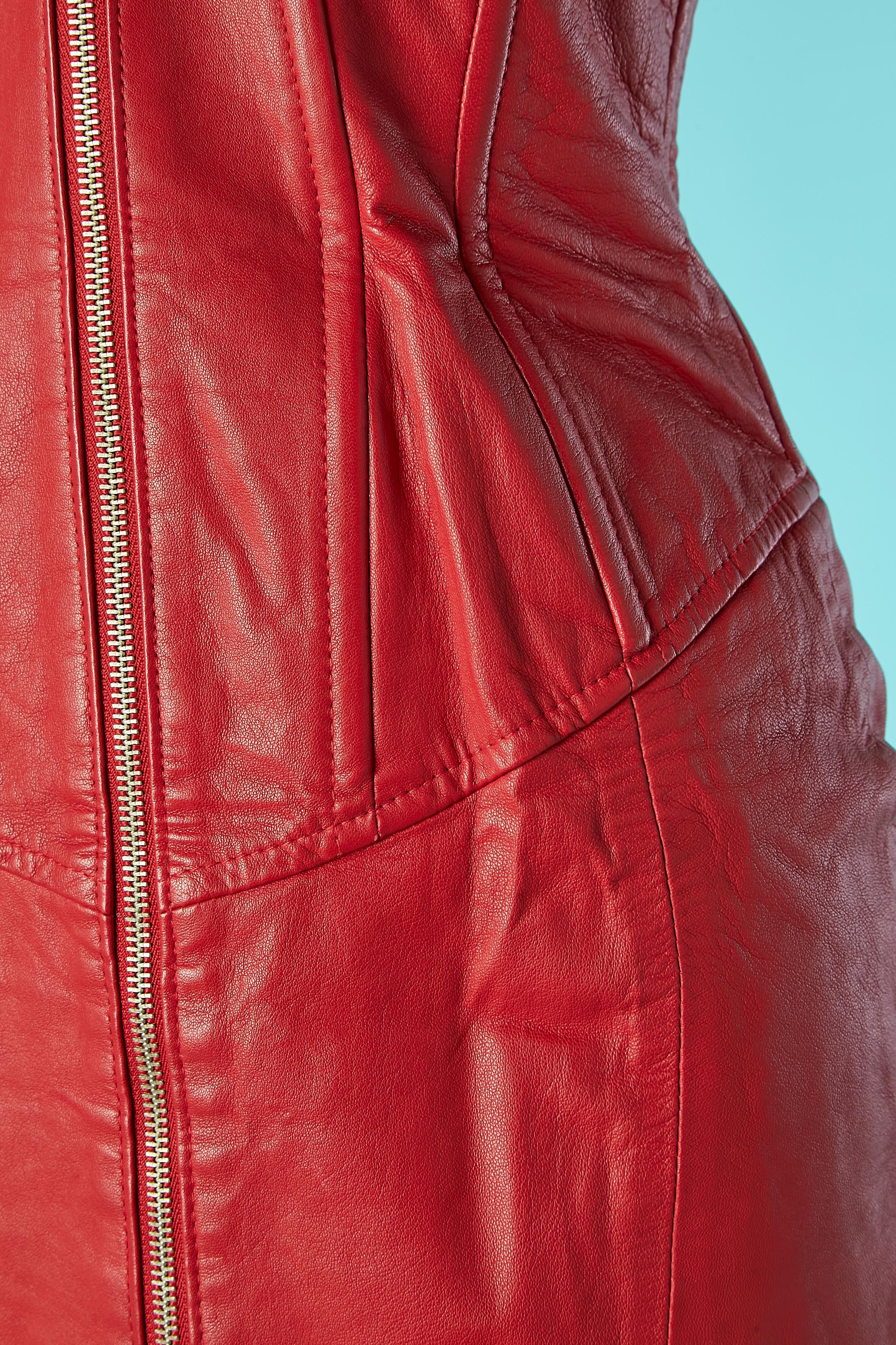 Vestido bustier de cuero rojo con cremallera Michael Hoban North Beach Leather Rojo en venta