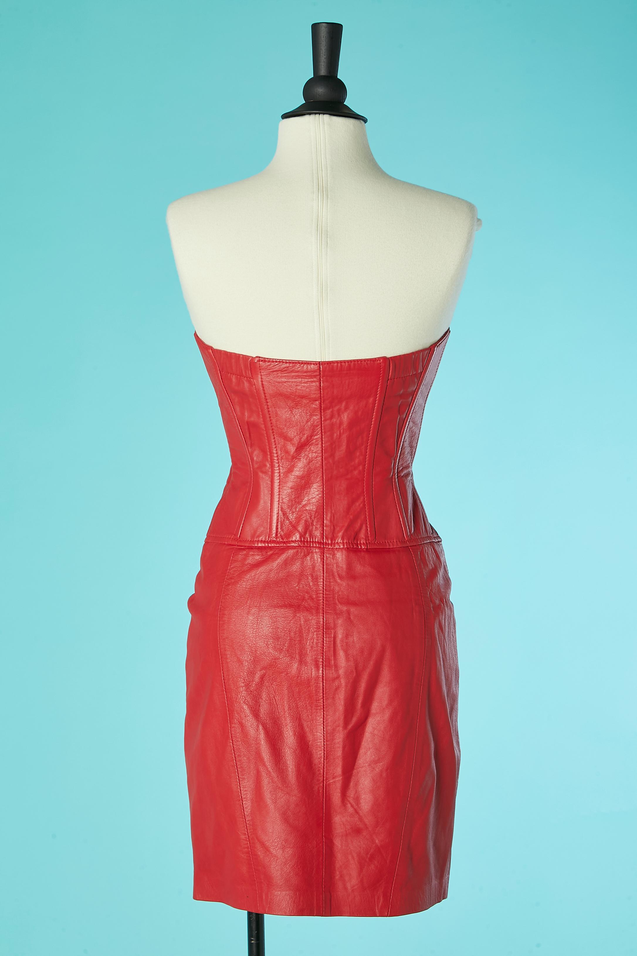 De las mujeres Vestido bustier de cuero rojo con cremallera Michael Hoban North Beach Leather en venta