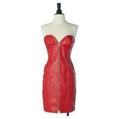 Vintage Red leather bustier dress with zip Michael Hoban North Beach Leather 