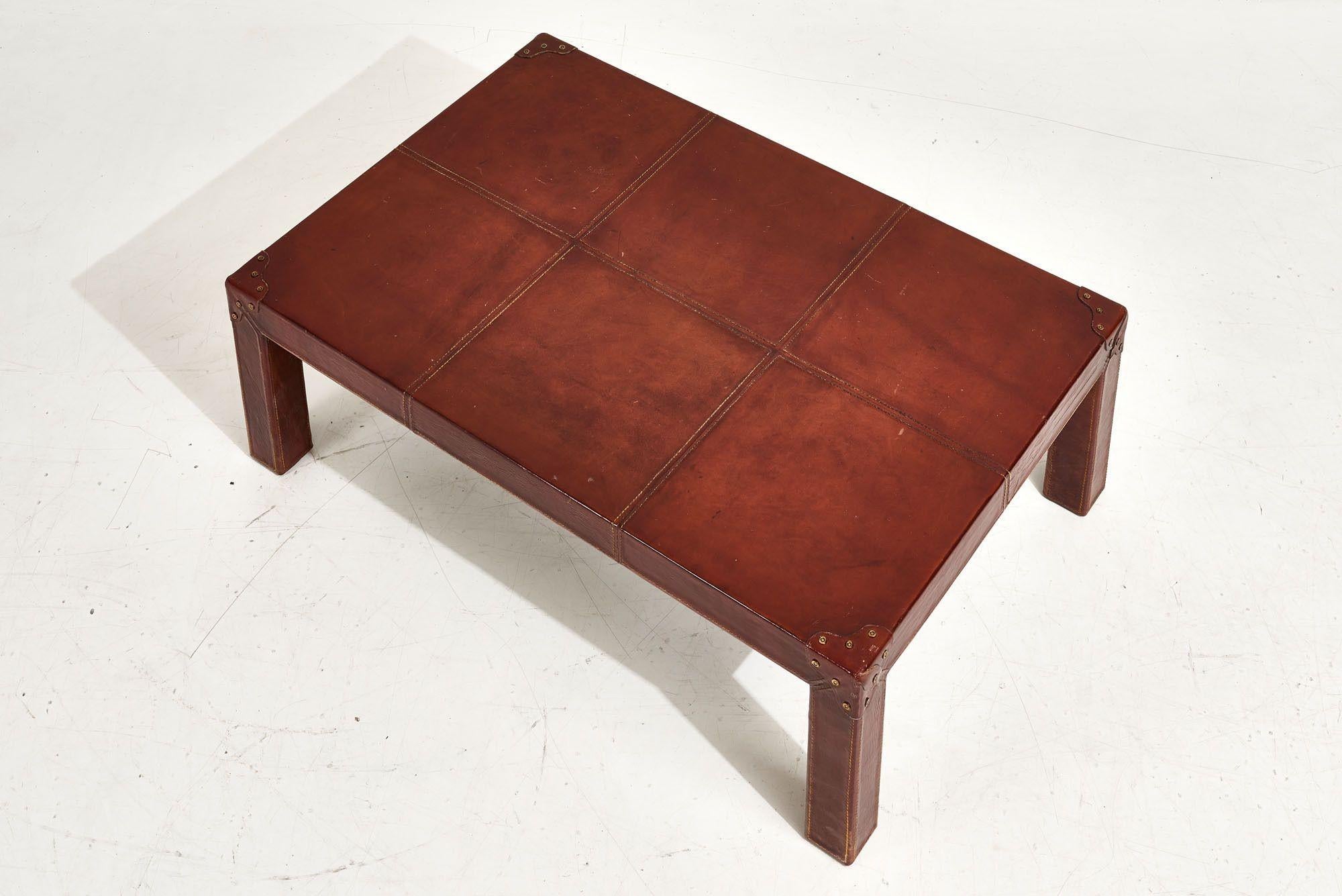 Red Leather Campaign Coffee Table, 1960 1