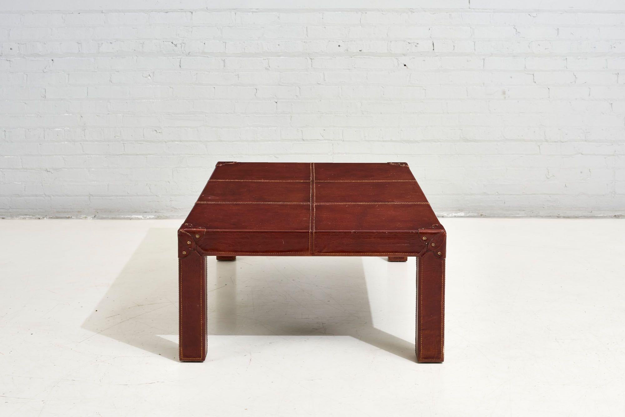 Red Leather Campaign Coffee Table, 1960 2