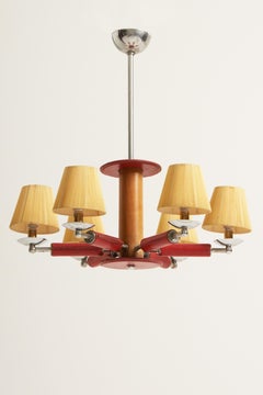 Red Leather Ceiling Light by Jacques Adnet (1900-1984)
