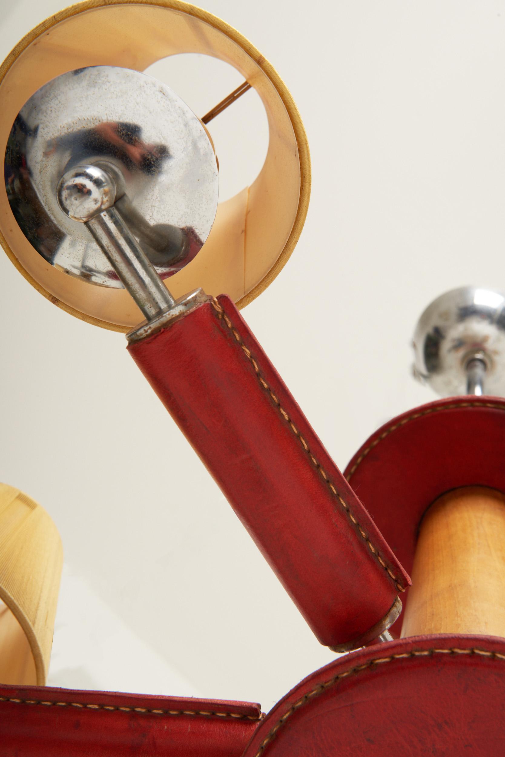 20th Century Red Leather Ceiling Light by Jacques Adnet (1900-1984)