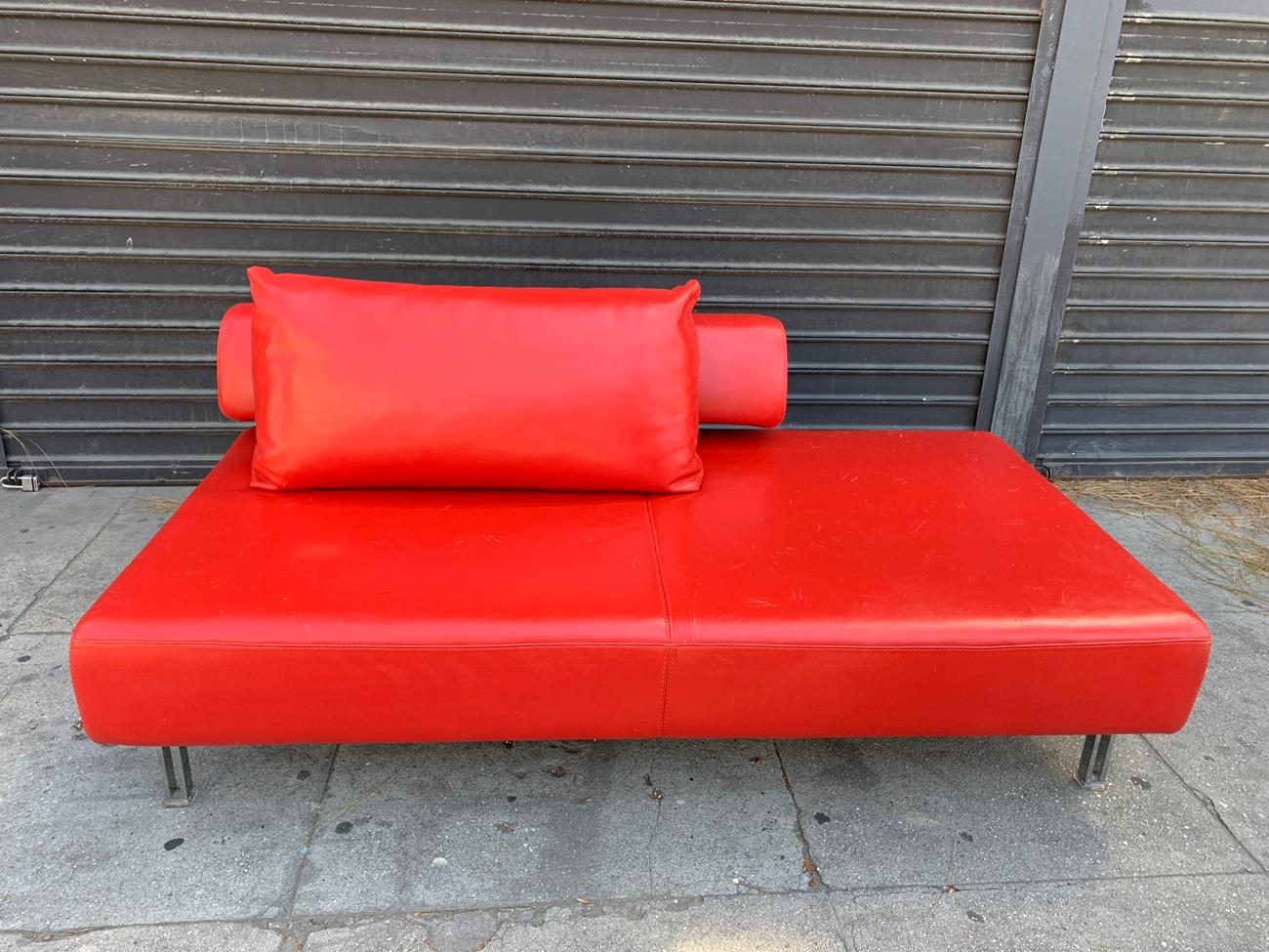 Red Leather Chaise by Nicoletti Italia 3