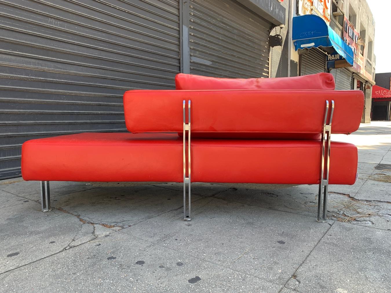 Modern Red Leather Chaise by Nicoletti Italia