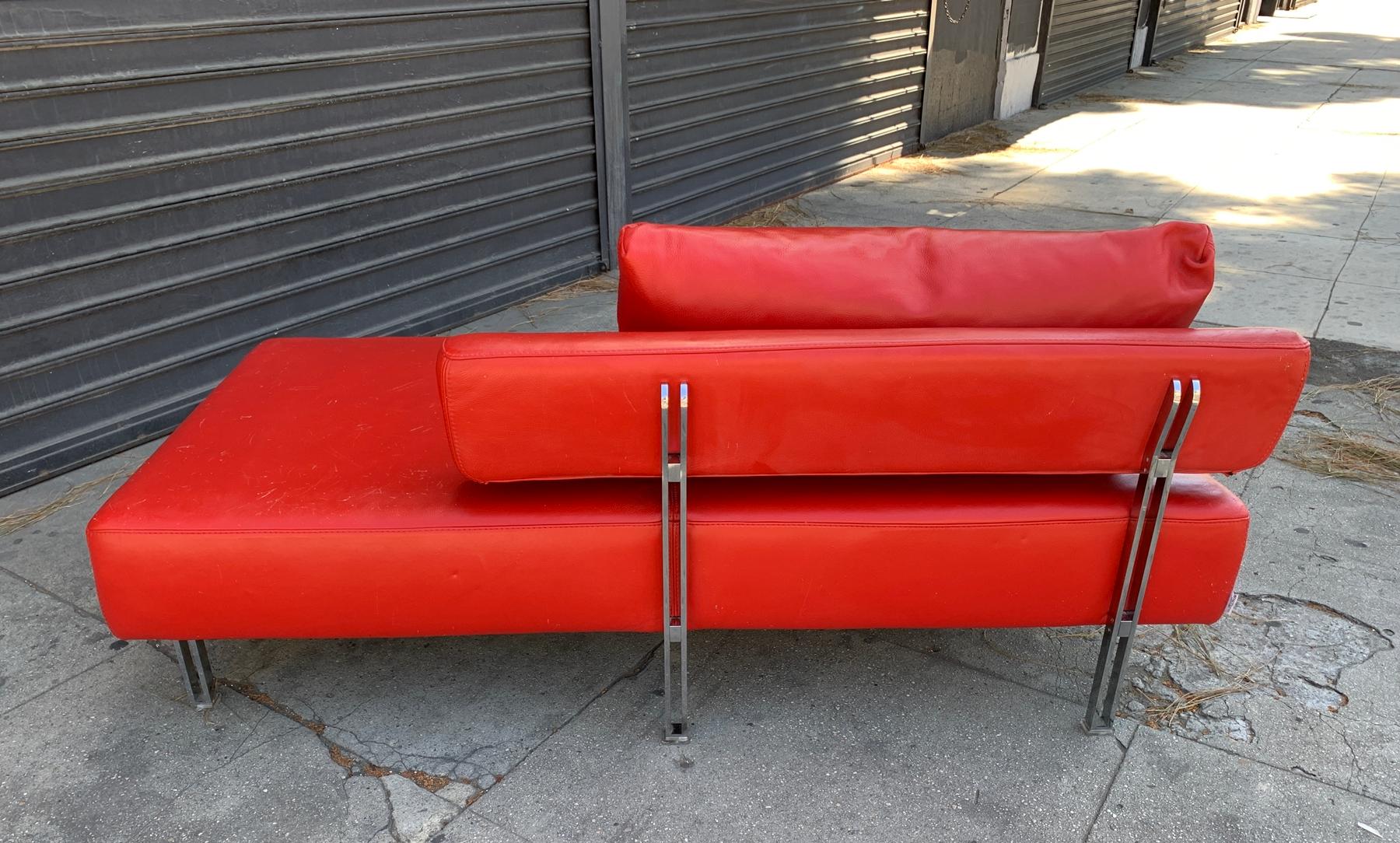 Italian Red Leather Chaise by Nicoletti Italia