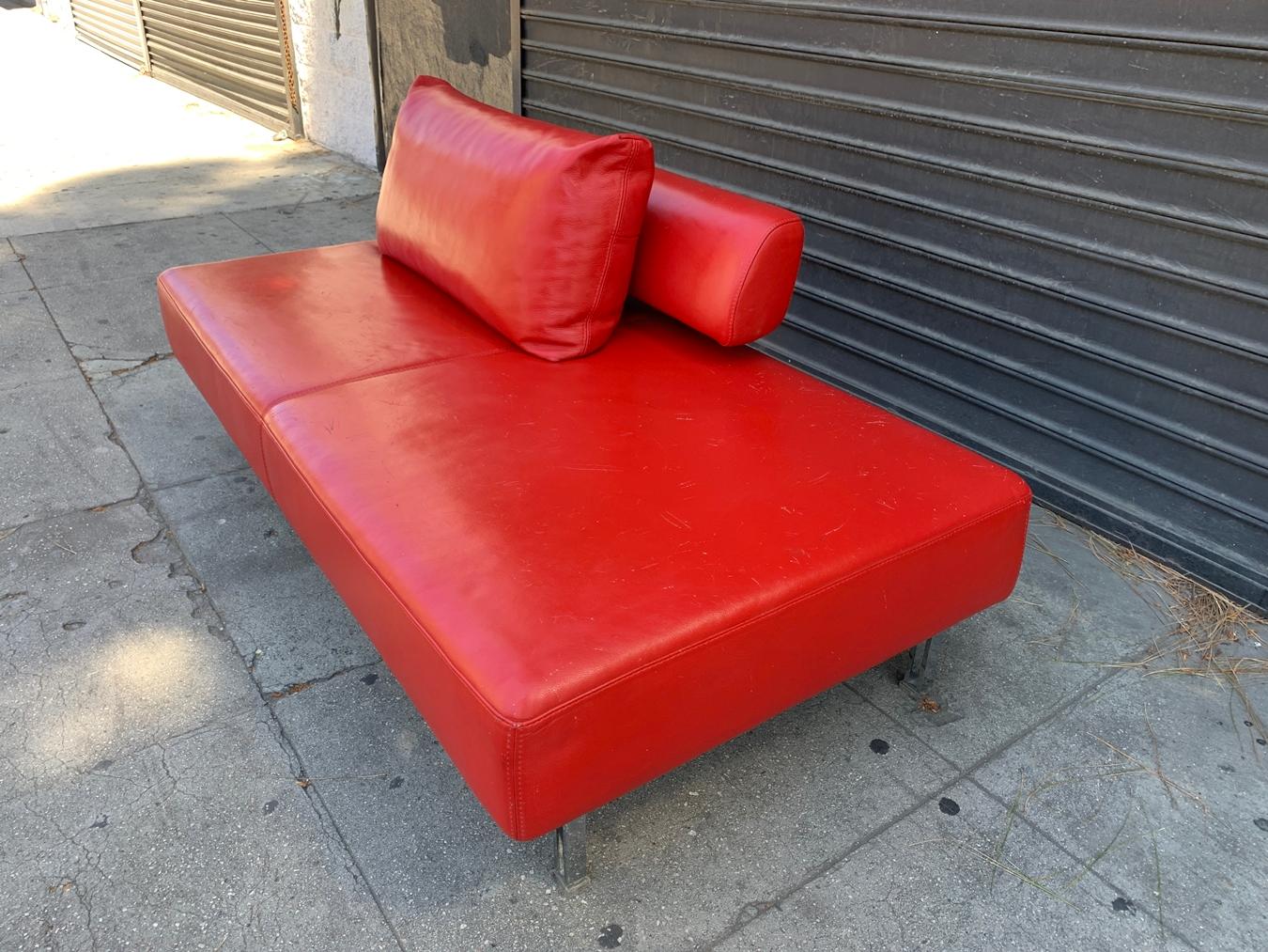 Contemporary Red Leather Chaise by Nicoletti Italia