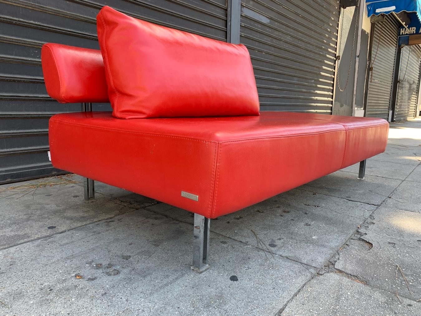 Red Leather Chaise by Nicoletti Italia 1