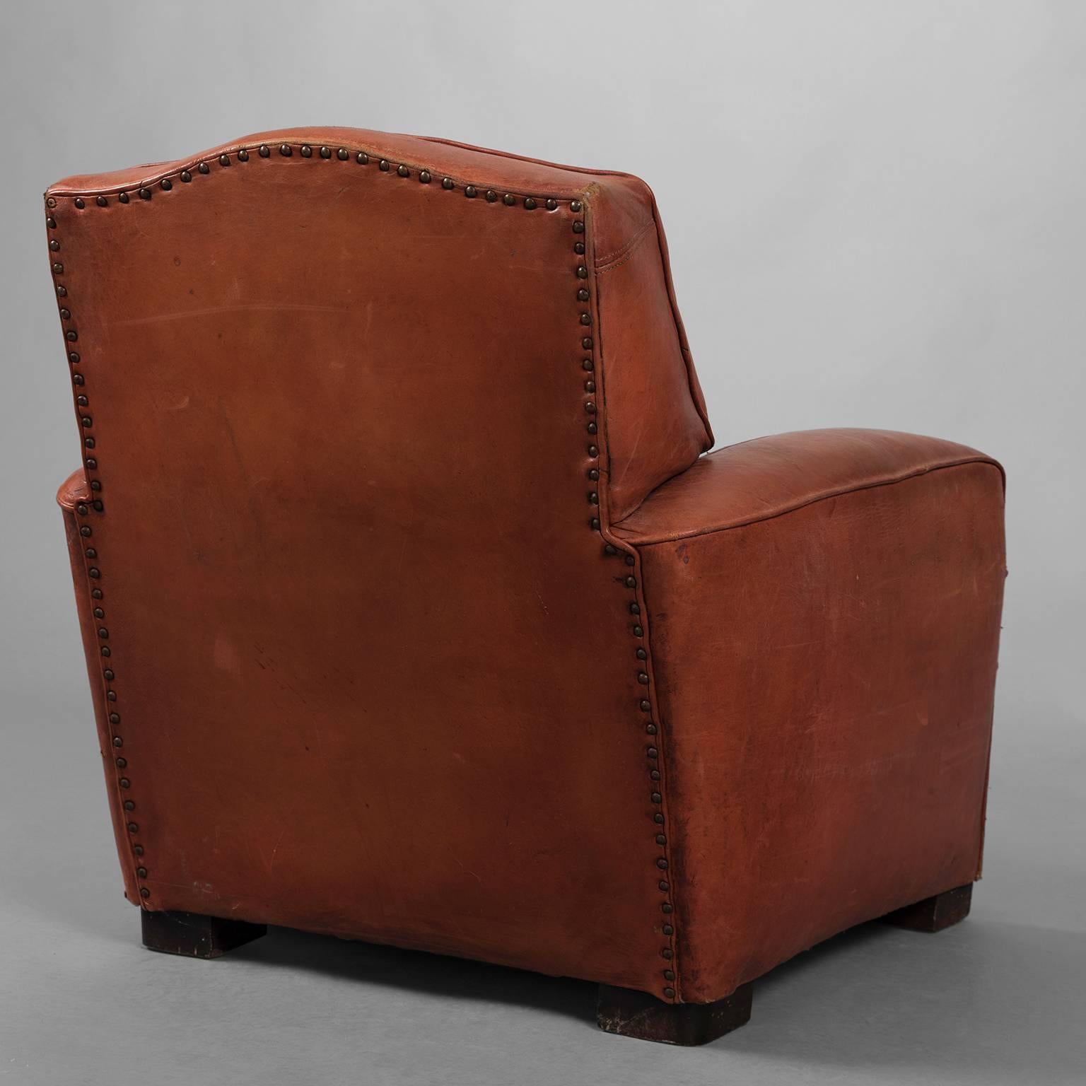 Red Leather Club Armchair, circa 1940 For Sale 3