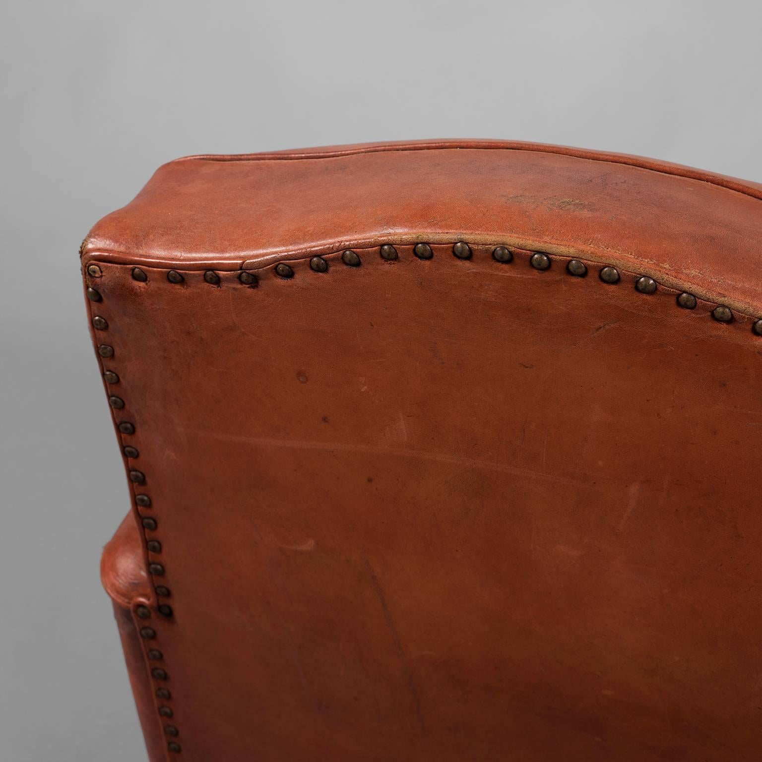 Red Leather Club Armchair, circa 1940 For Sale 4