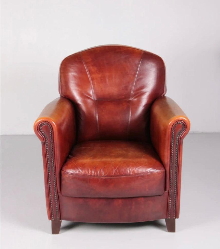 Metal Red Leather Club Chair