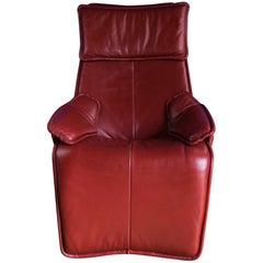 Vintage Red Leather Contura Zero Gravity Reclining Armchair Designed by Hjellegjerde