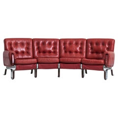 Red Leather Curved Sofa by Eric Sigfrid Persson