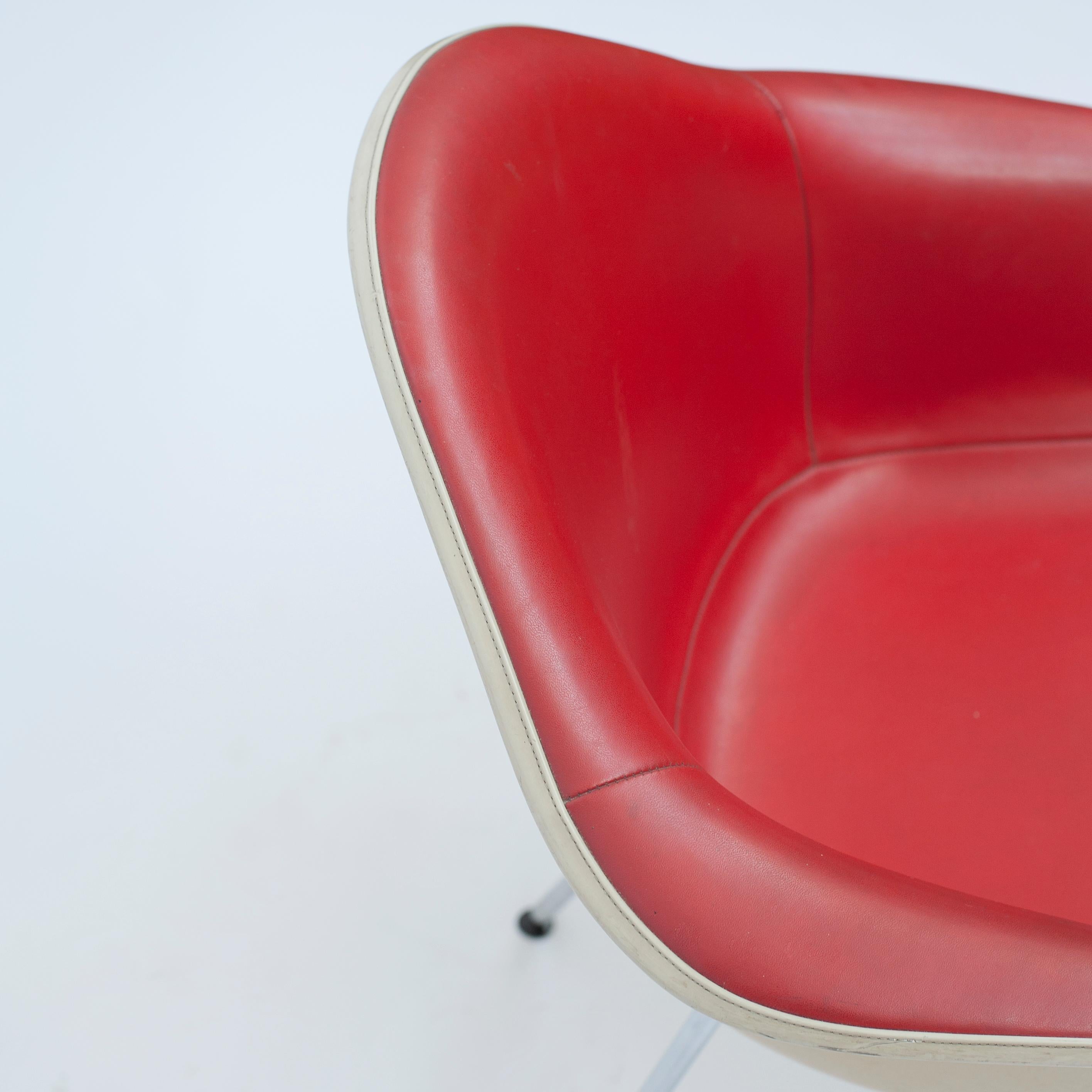 North American Red Leather 'Dax' Armchair by Charles & Ray Eames, 1960s