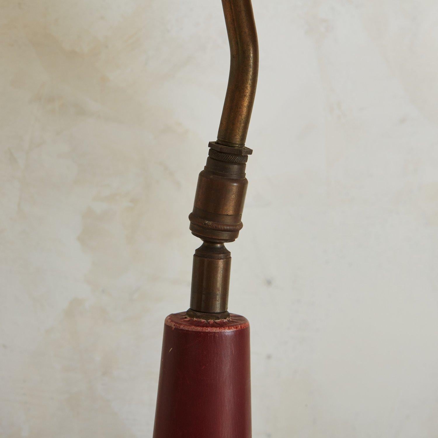 Red Leather Desk Lamp in the Style of Jacques Adnet, France 1950s In Good Condition In Chicago, IL