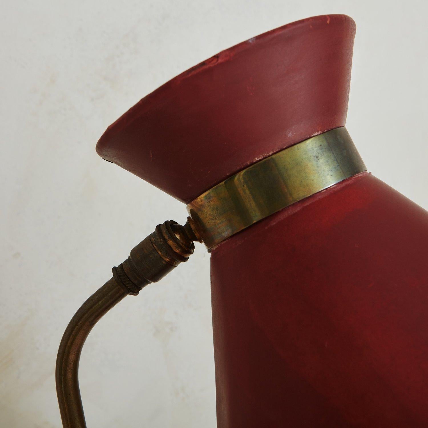 Mid-20th Century Red Leather Desk Lamp in the Style of Jacques Adnet, France 1950s