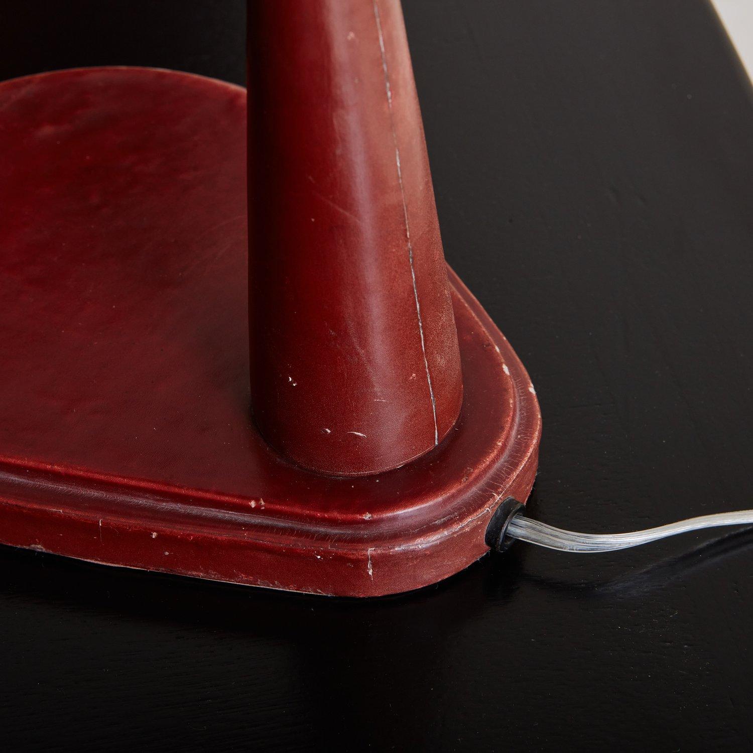Red Leather Desk Lamp in the Style of Jacques Adnet, France 1950s 1