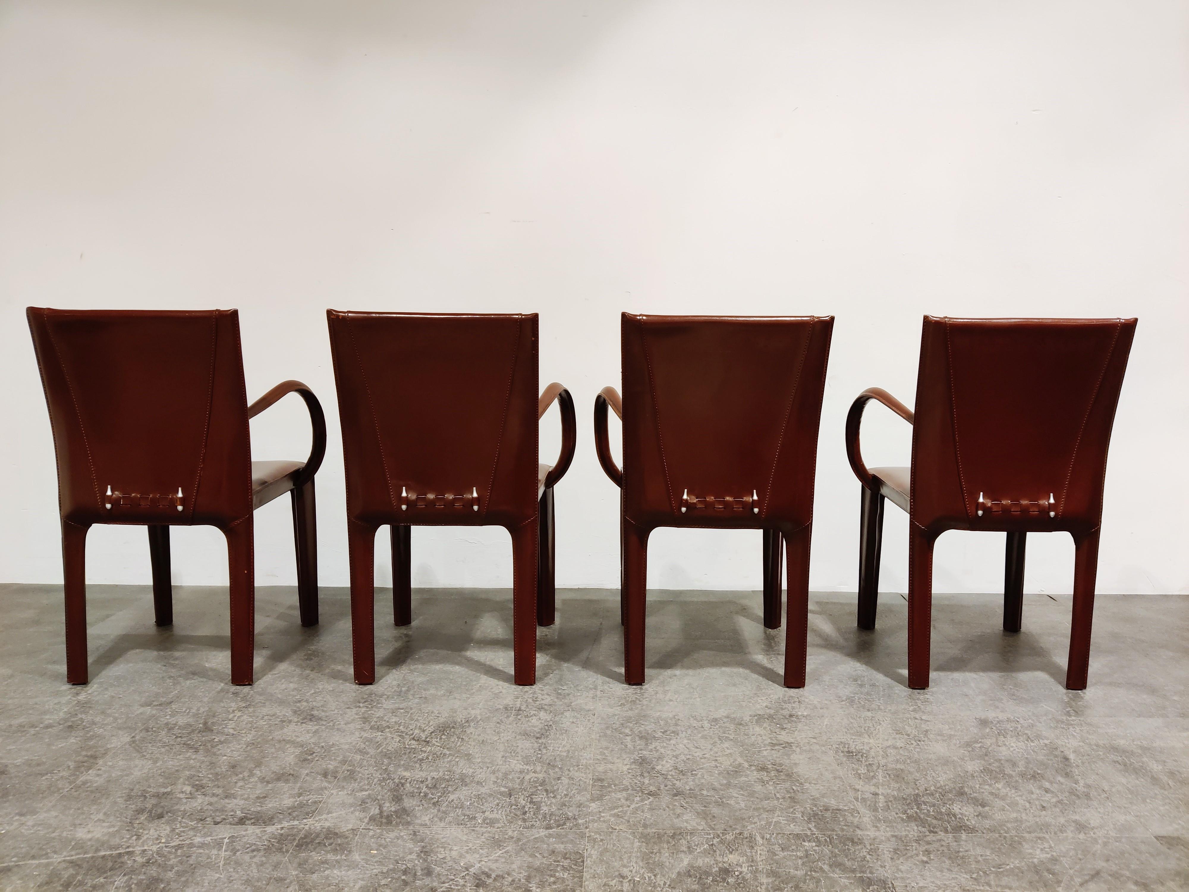 Red Leather Dining Chairs by Arper Italy, 1980s In Good Condition In HEVERLEE, BE