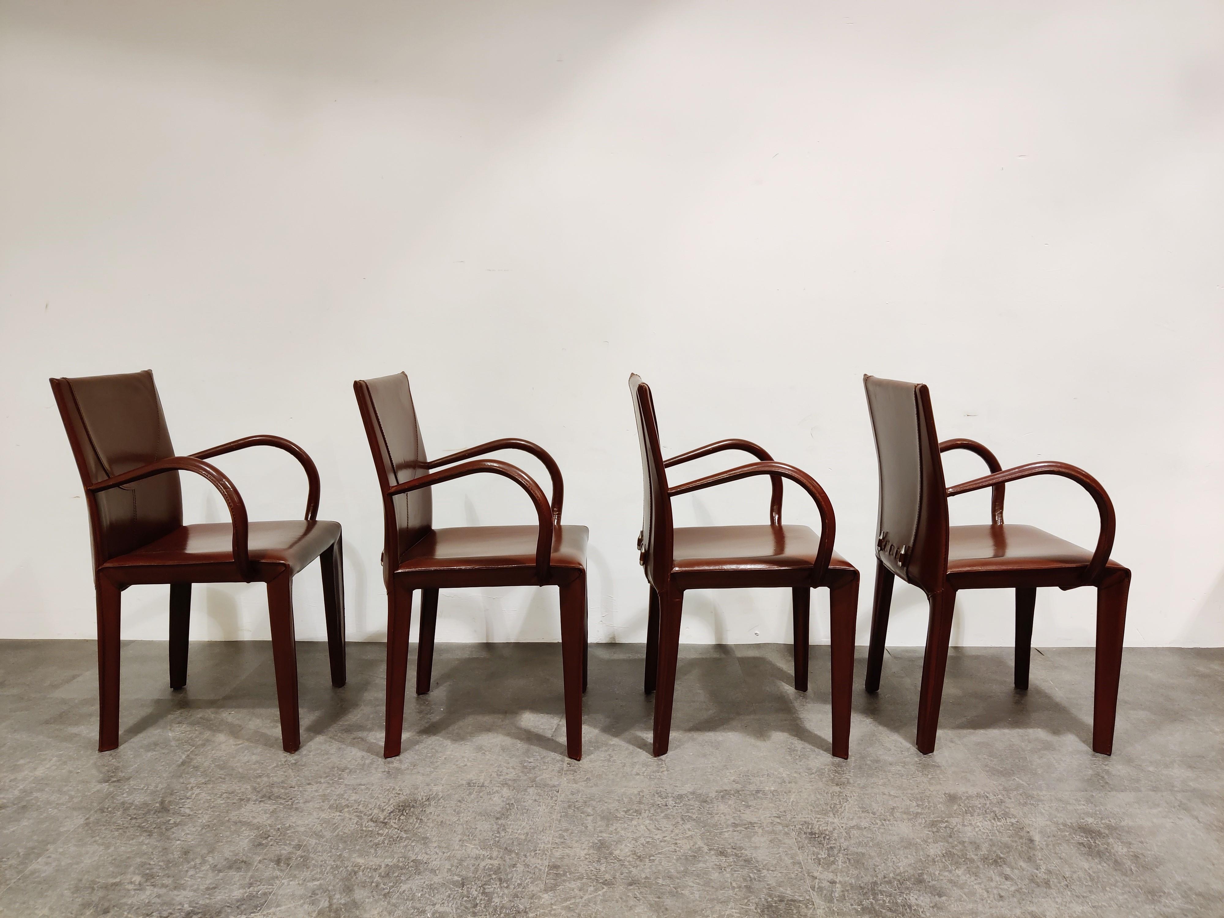 Late 20th Century Red Leather Dining Chairs by Arper Italy, 1980s
