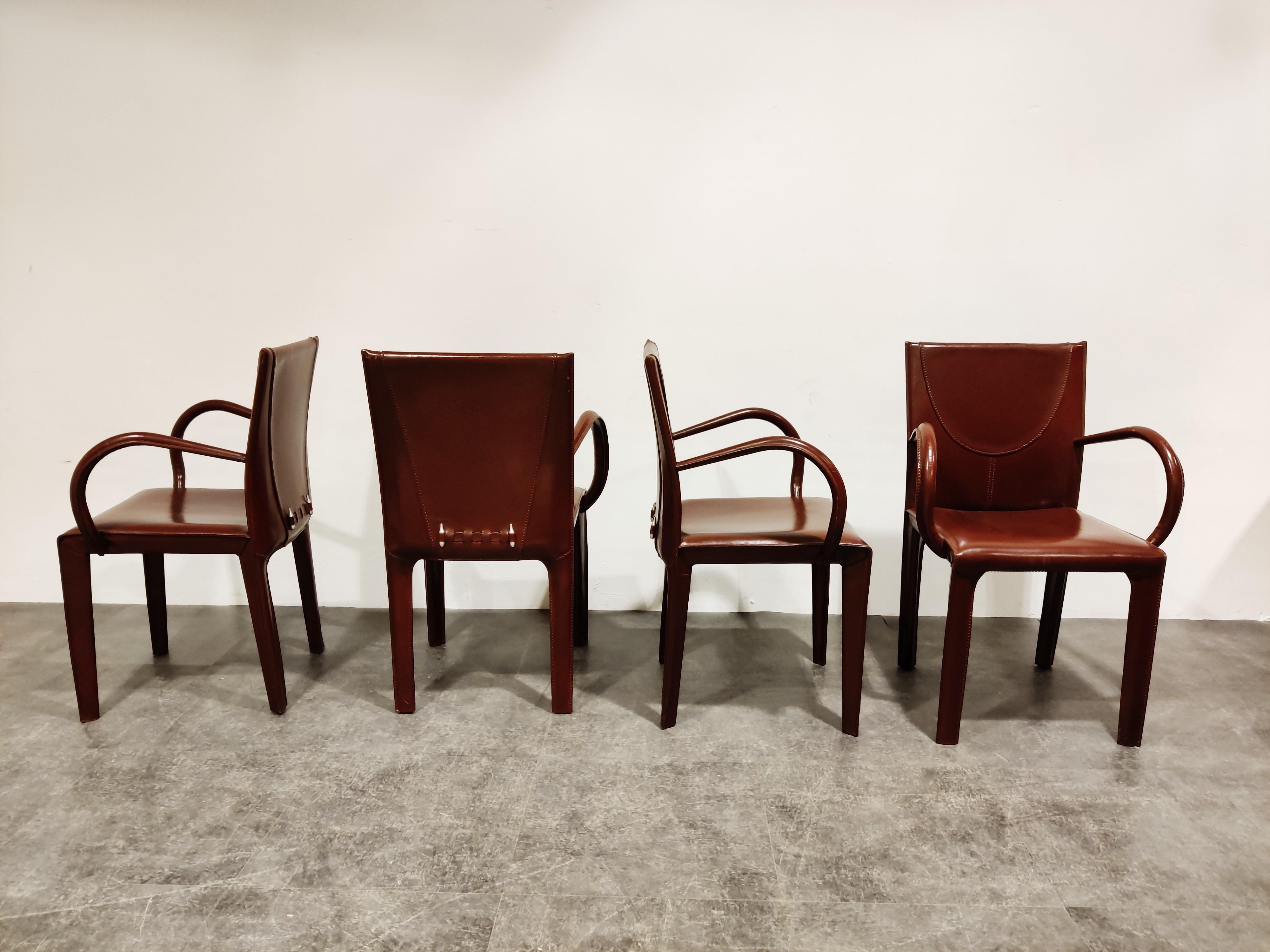 Red Leather Dining Chairs by Arper Italy, 1980s 1