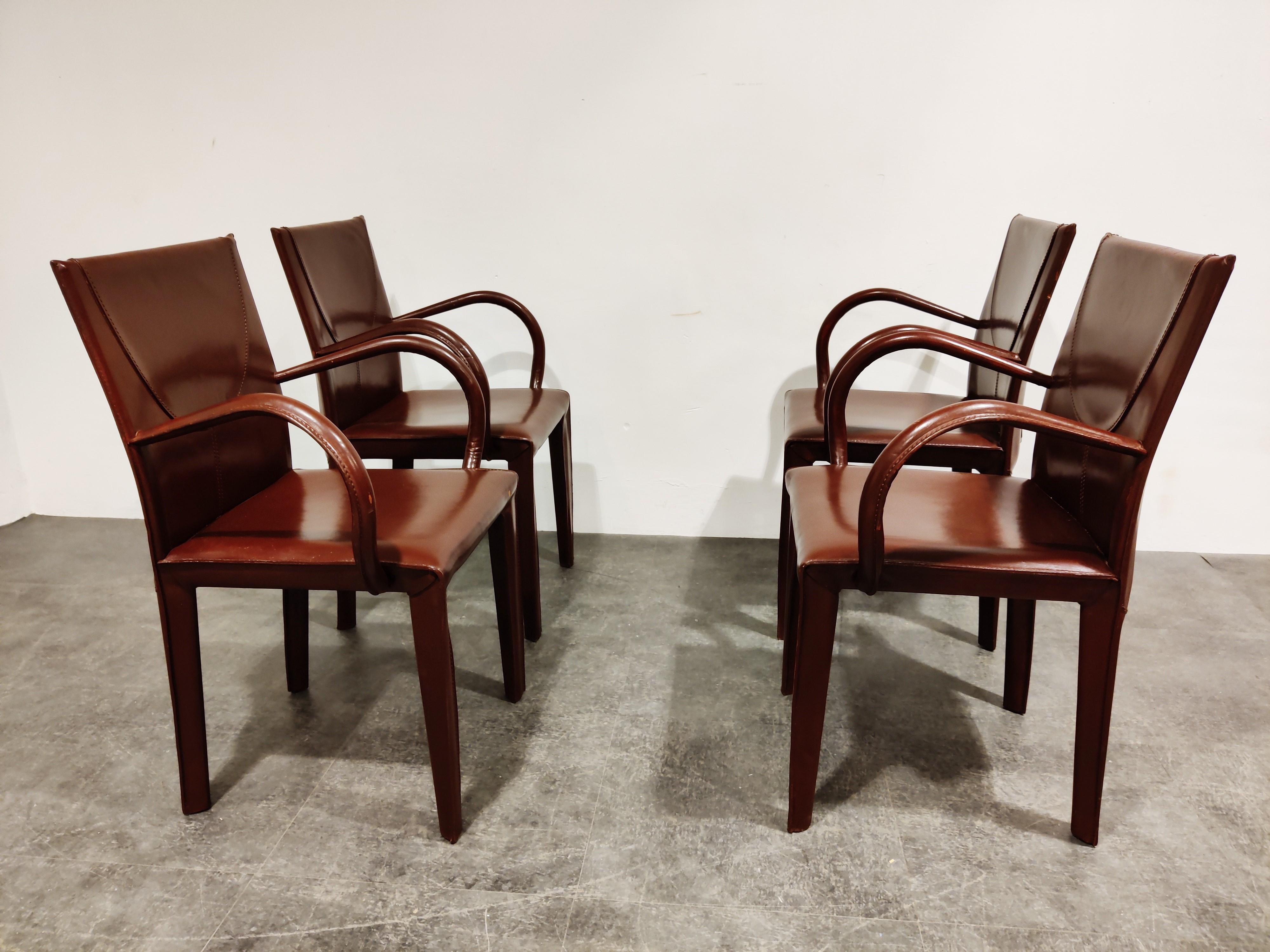 Red Leather Dining Chairs by Arper Italy, 1980s 2