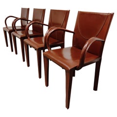 Red Leather Dining Chairs by Arper Italy, 1980s