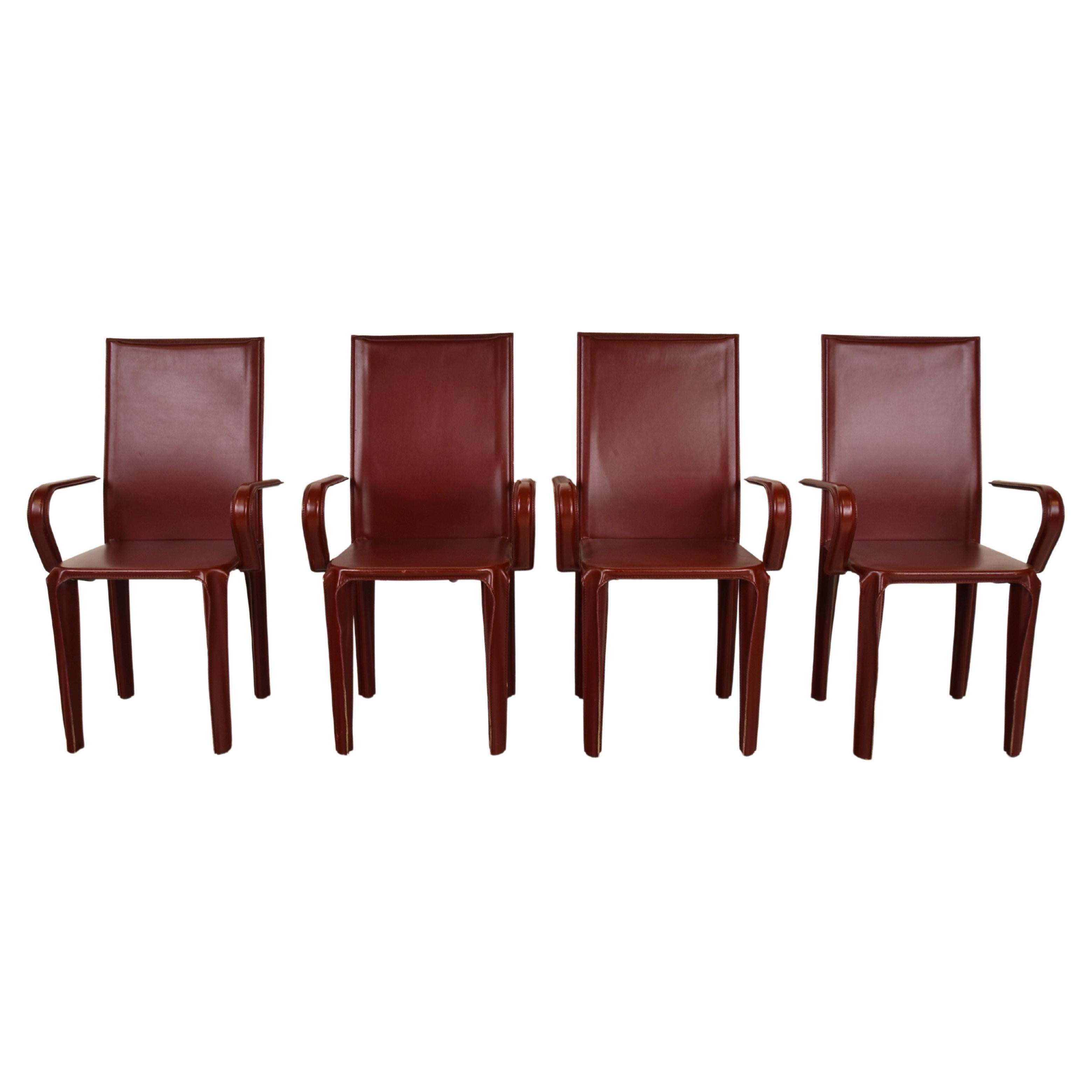 Set of 6 Italian Post Modern Leather Dining Armchairs by Arper, c1985