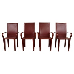 Red Leather Dining Chairs by Arper Italy, 1980s