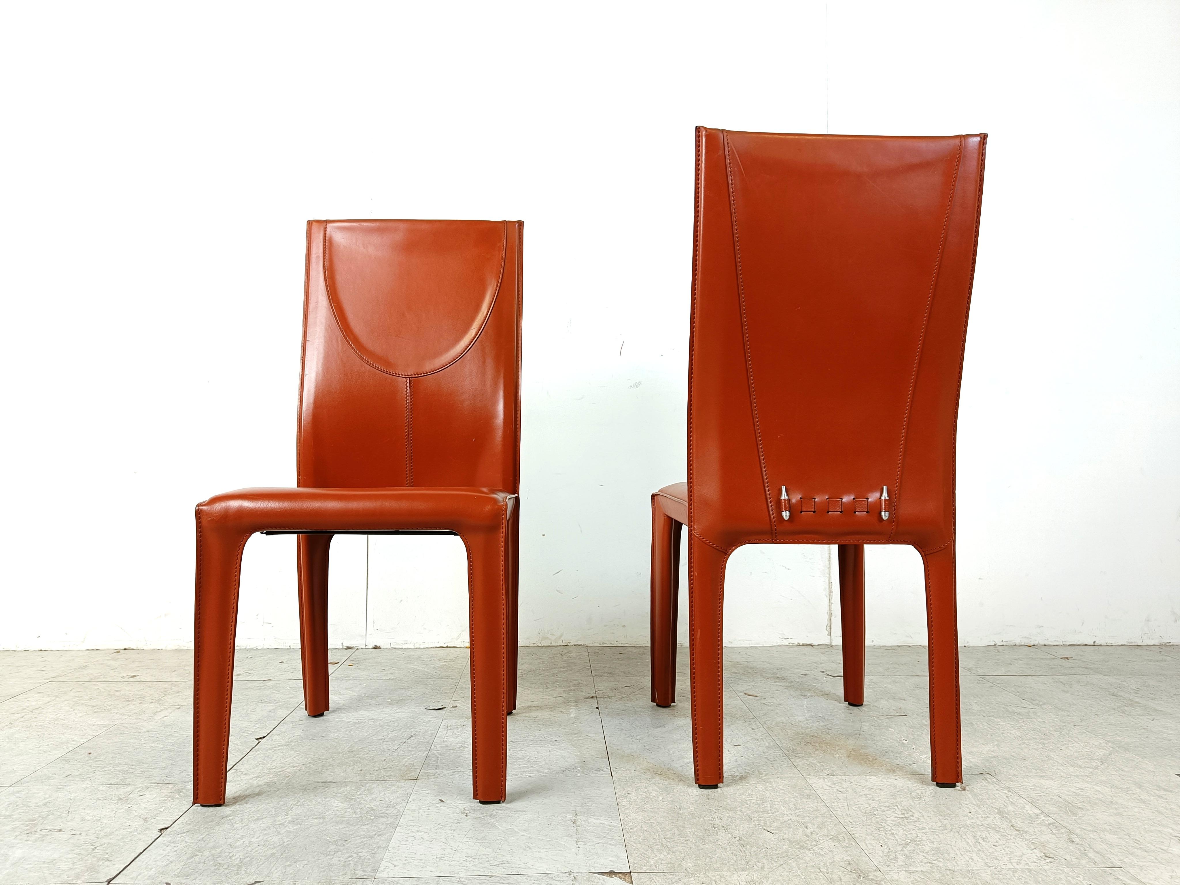 Red leather dining chairs by Arper italy, 1980s - set of 6 For Sale 3