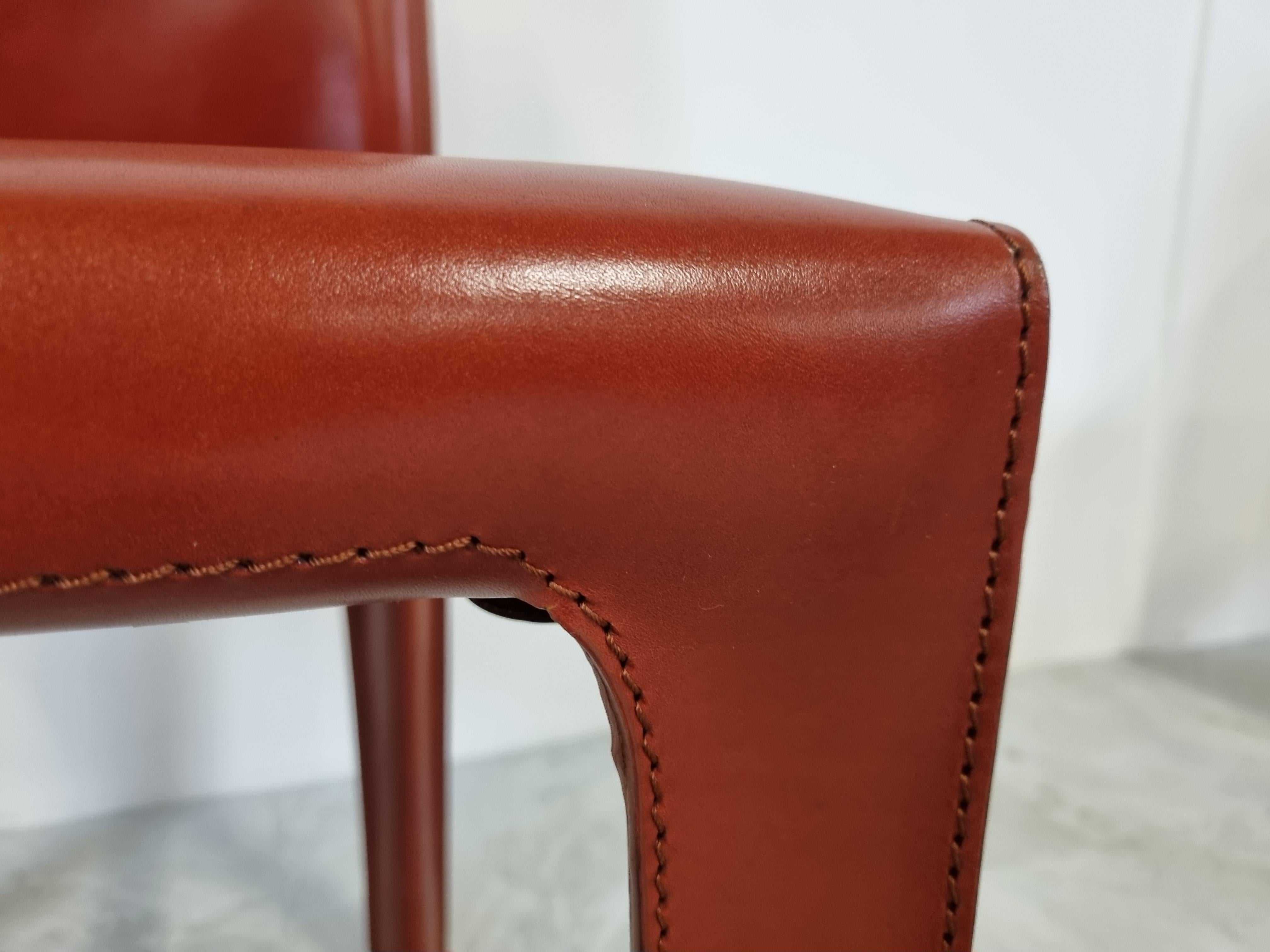 Red Leather Dining Chairs by Arper Italy, 1980s, Set of 6 5