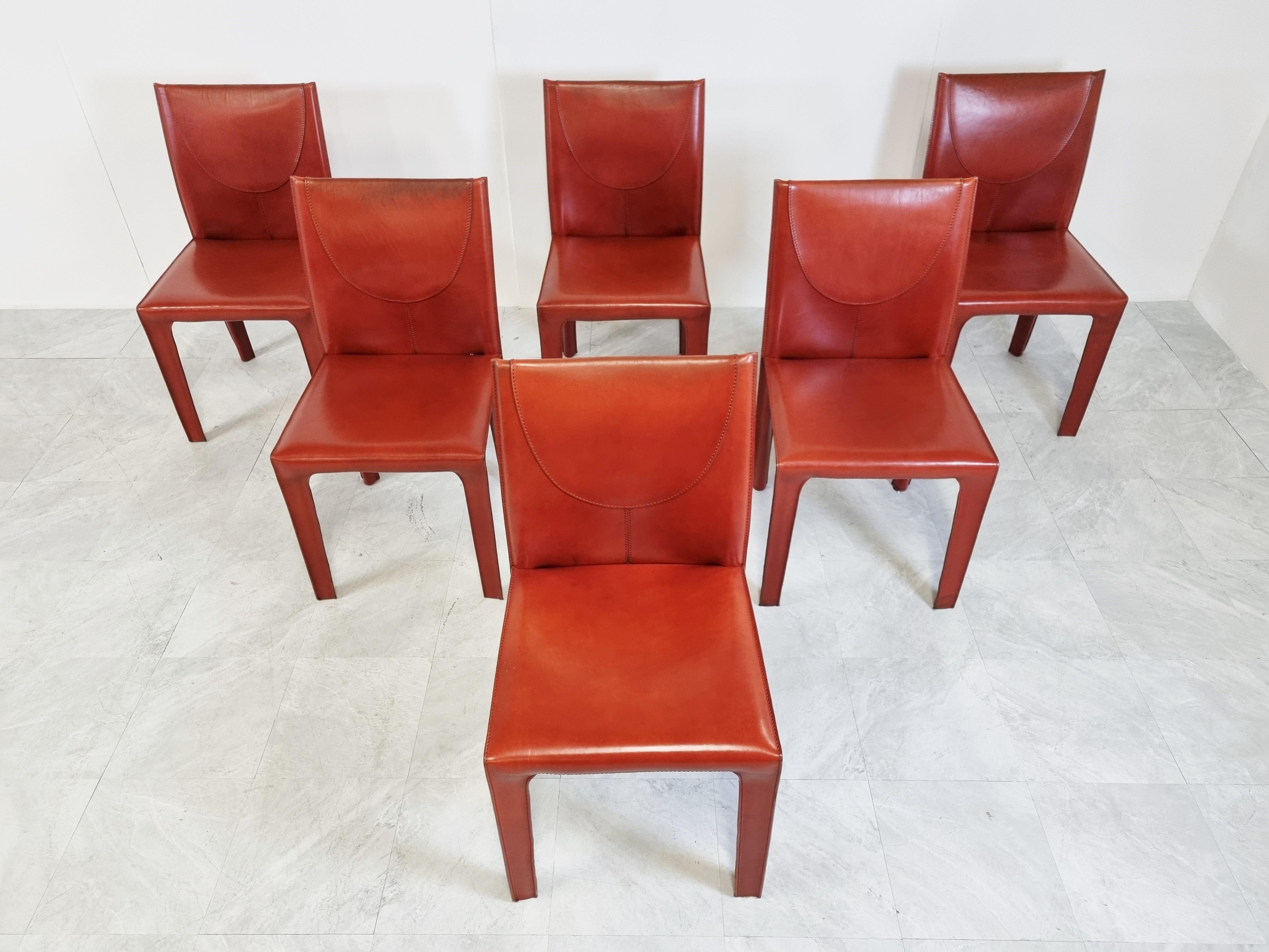 Red Leather Dining Chairs by Arper Italy, 1980s, Set of 6 In Good Condition In HEVERLEE, BE