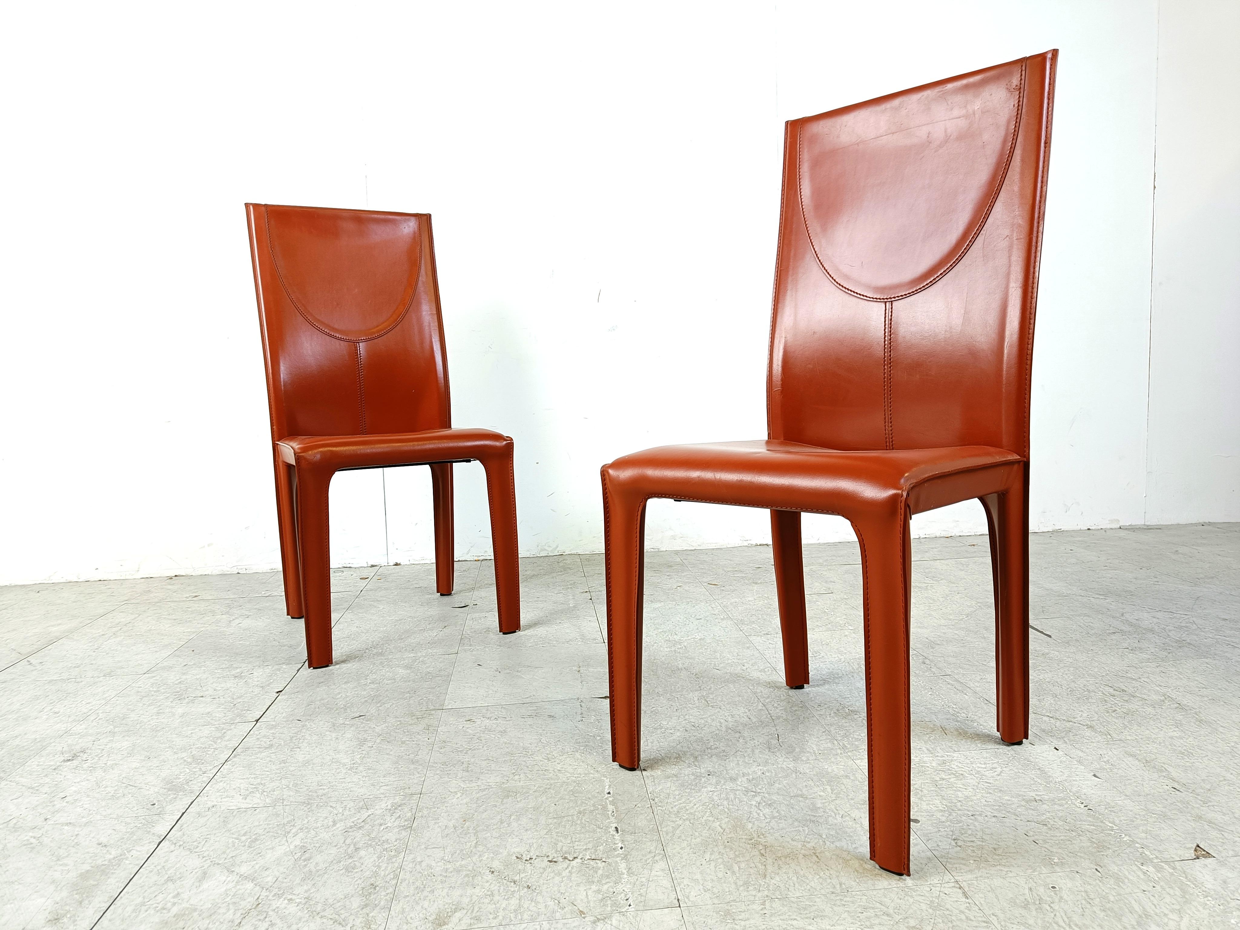 Red leather dining chairs by Arper italy, 1980s - set of 6 For Sale 1