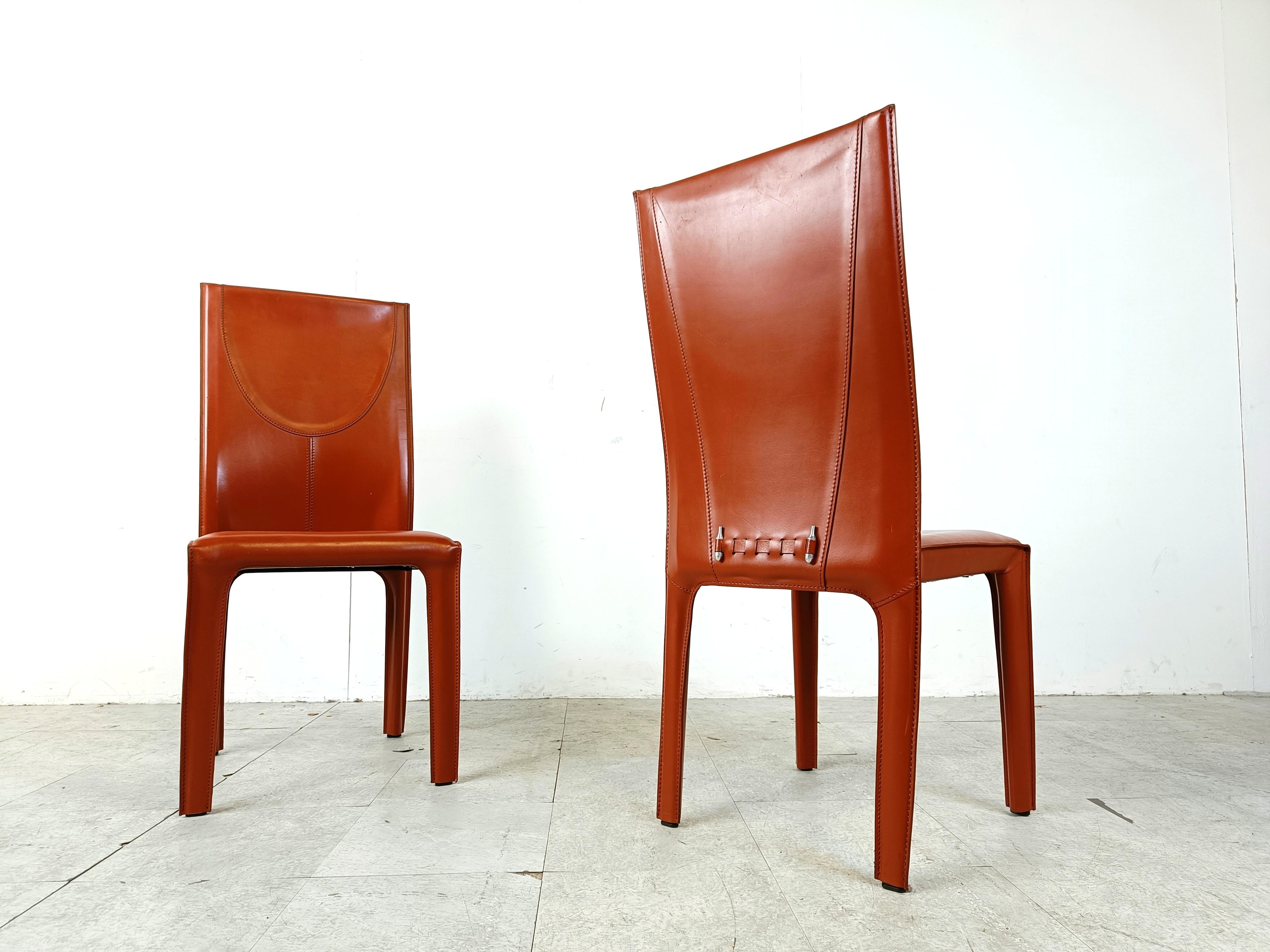 Red leather dining chairs by Arper italy, 1980s - set of 6 2