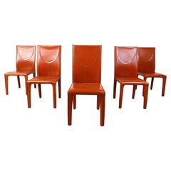 Red leather dining chairs by Arper italy, 1980s - set of 6