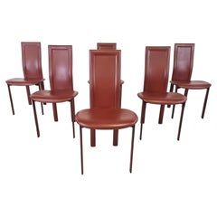 Red Leather Dining Chairs by Cattelan Italy, 1980s, Set of 6