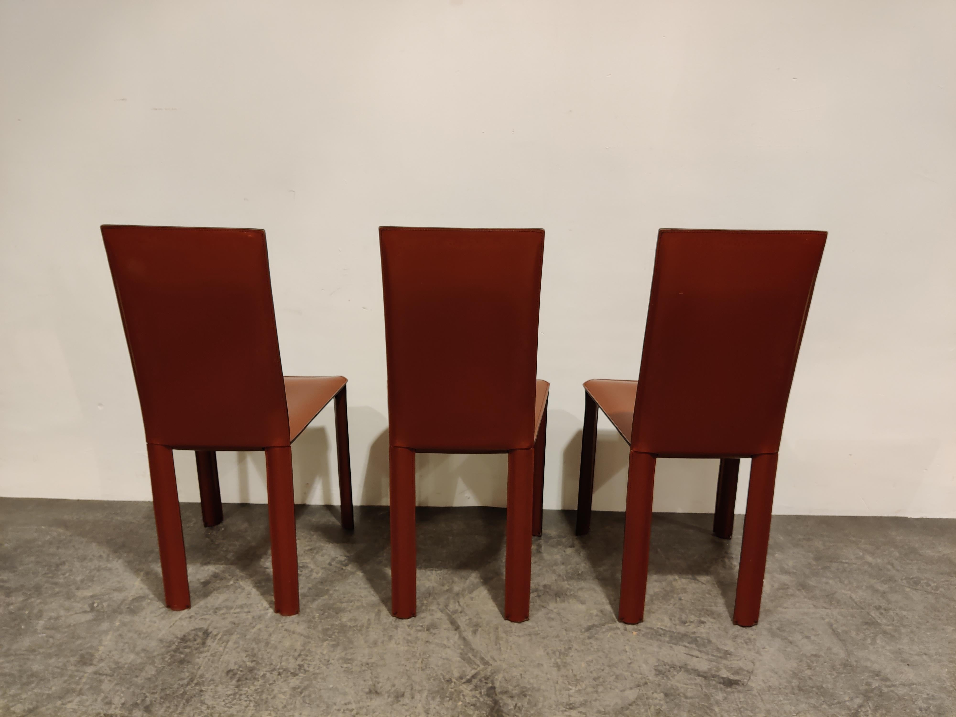 Late 20th Century Red Leather Dining Chairs by De Couro Brazil, 1980s