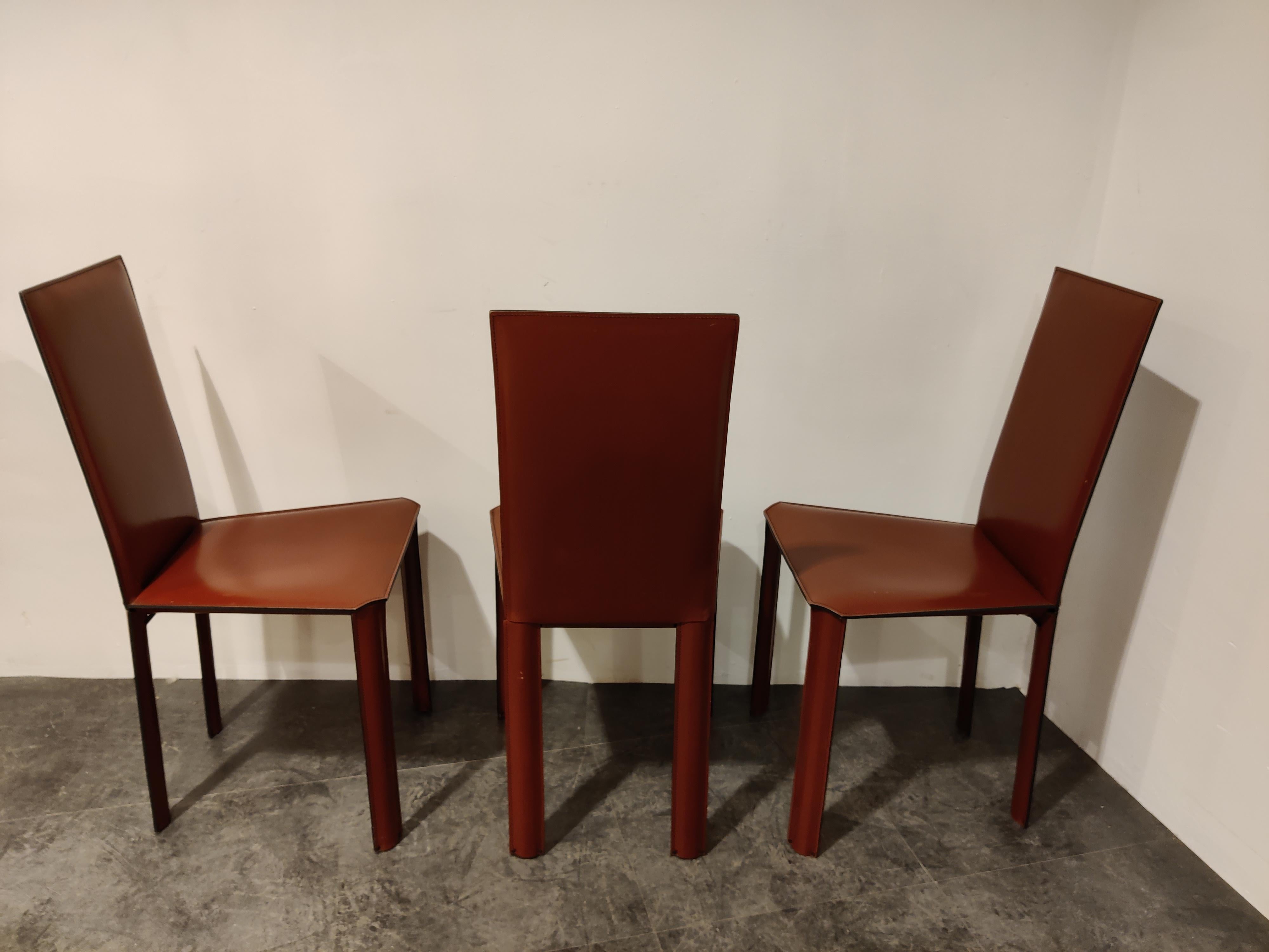 Red Leather Dining Chairs by De Couro Brazil, 1980s 1