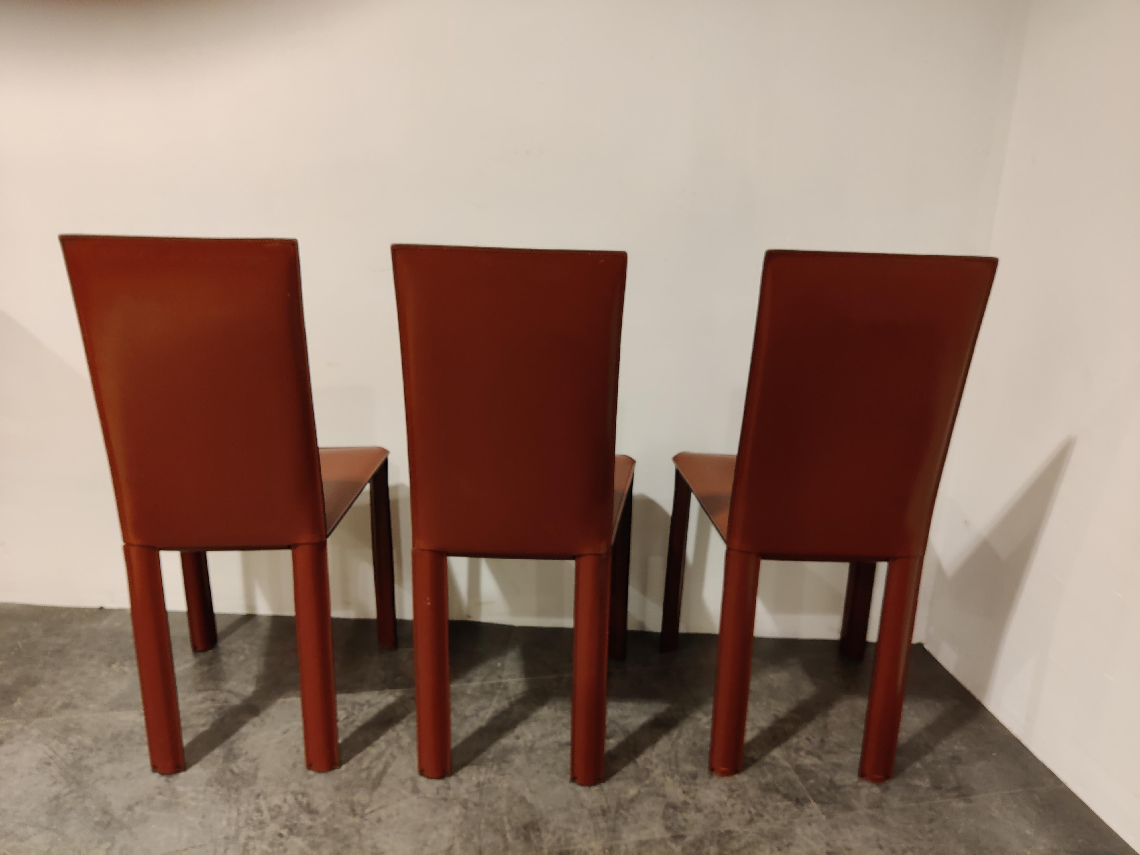 Red Leather Dining Chairs by De Couro Brazil, 1980s 2